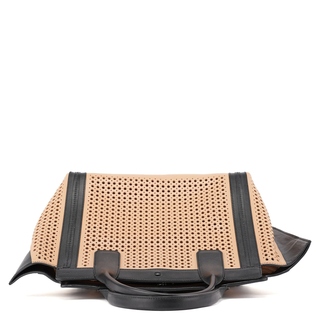Soft Pink Black Perforated Leather Tote Bag