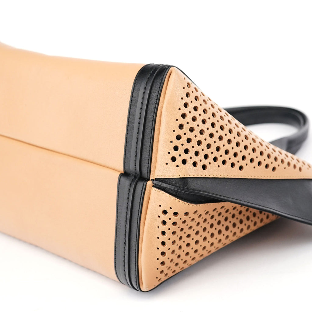 Soft Pink Black Perforated Leather Tote Bag