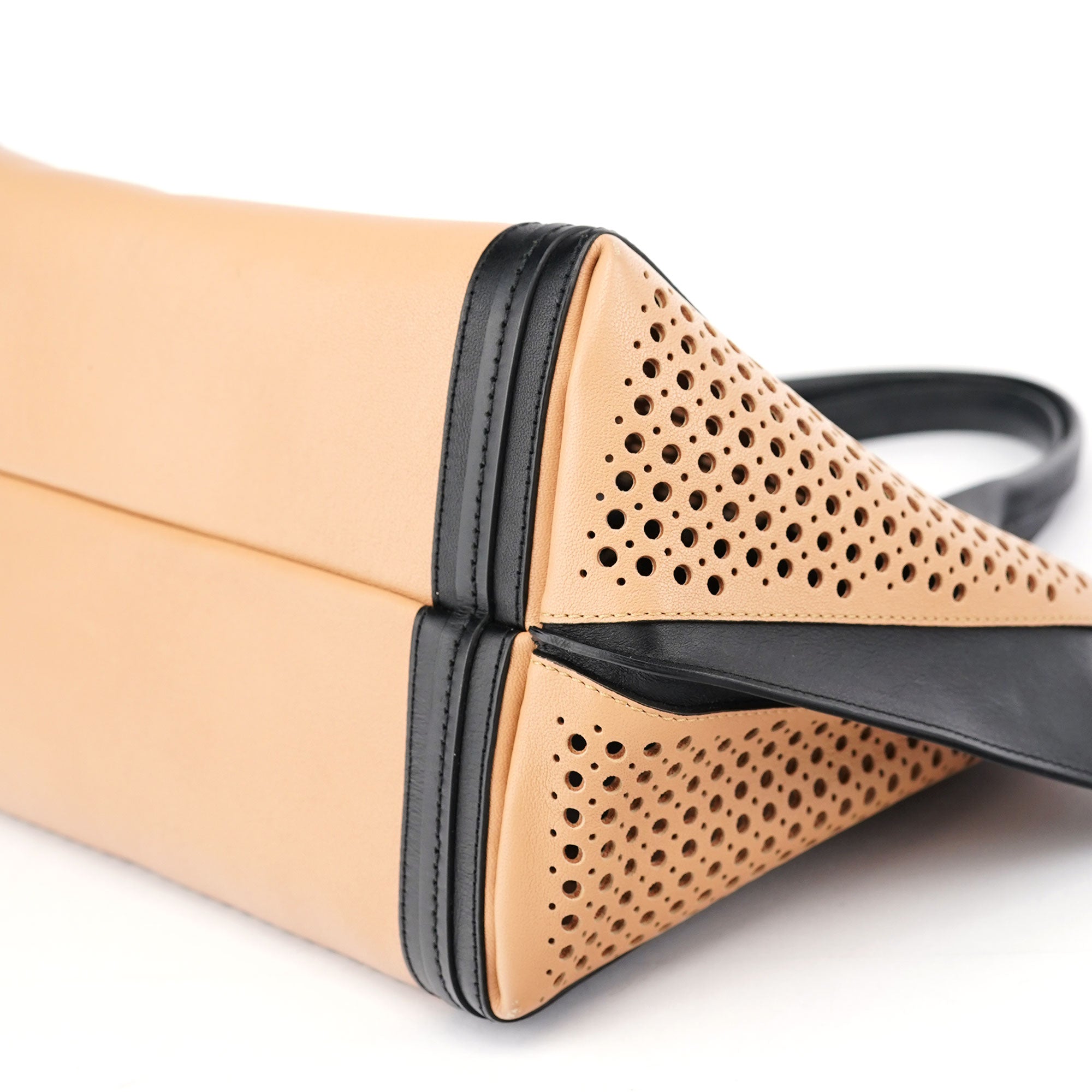 Soft Pink Black Perforated Leather Tote Bag