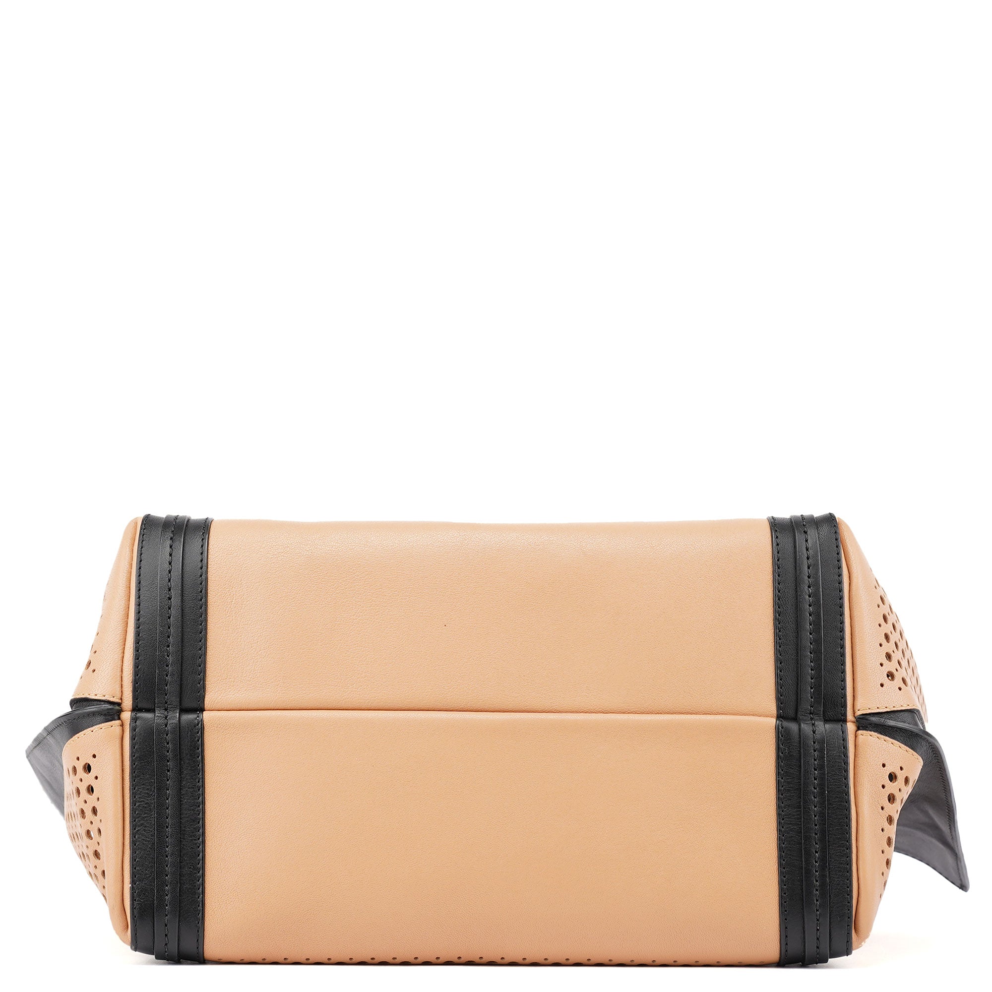 Soft Pink Black Perforated Leather Tote Bag