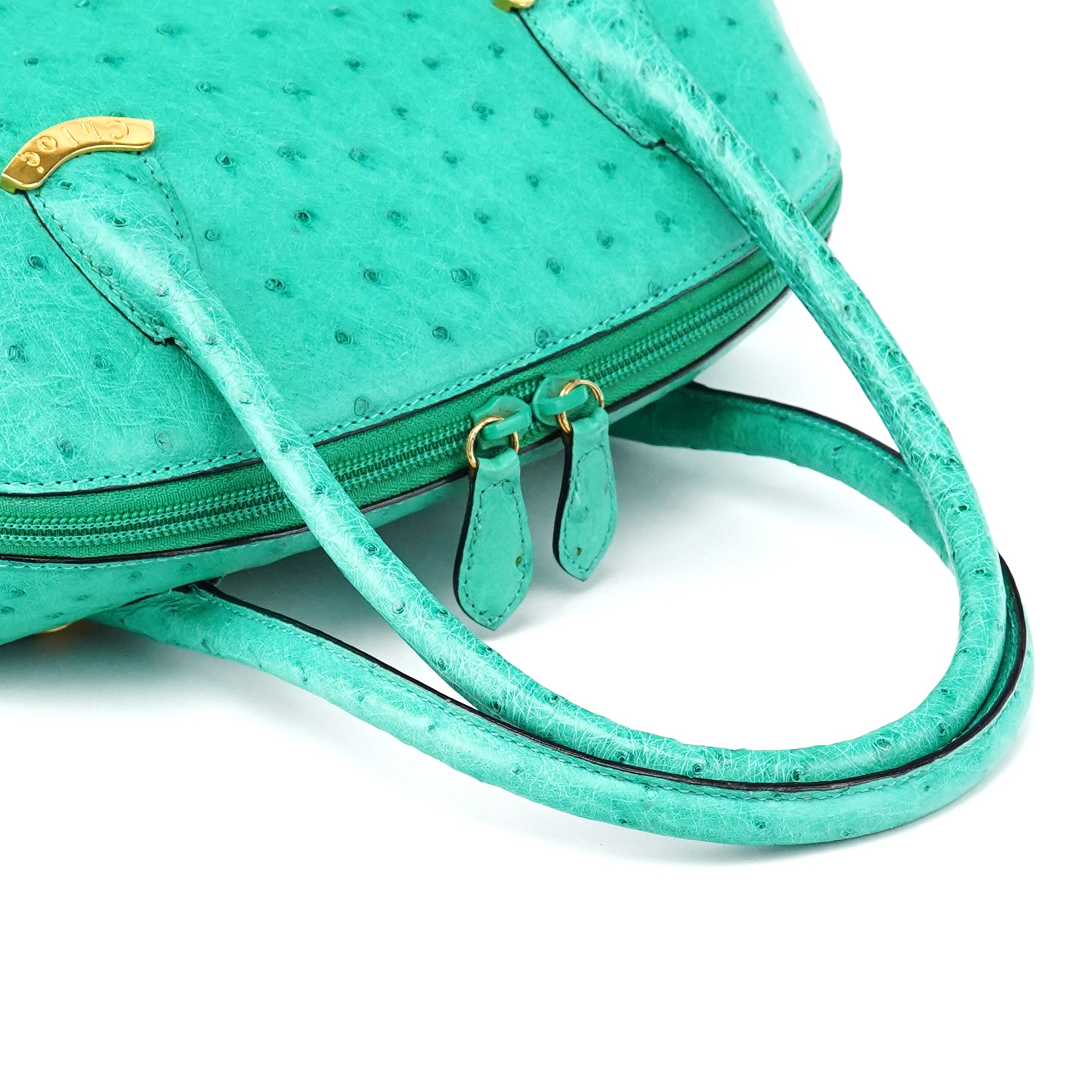 Turquoise Ostrich Leather Bowling Bag