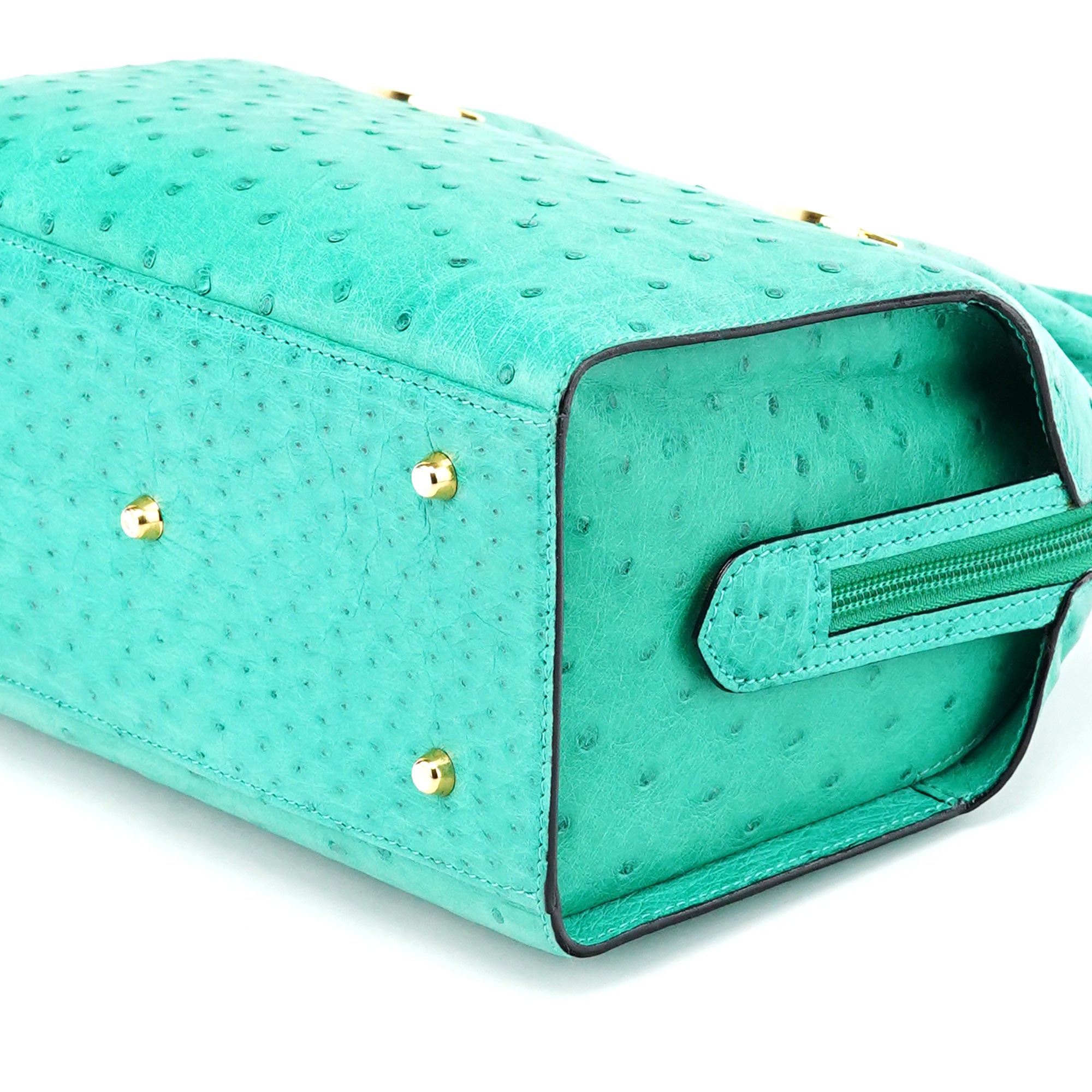 Turquoise Ostrich Leather Bowling Bag