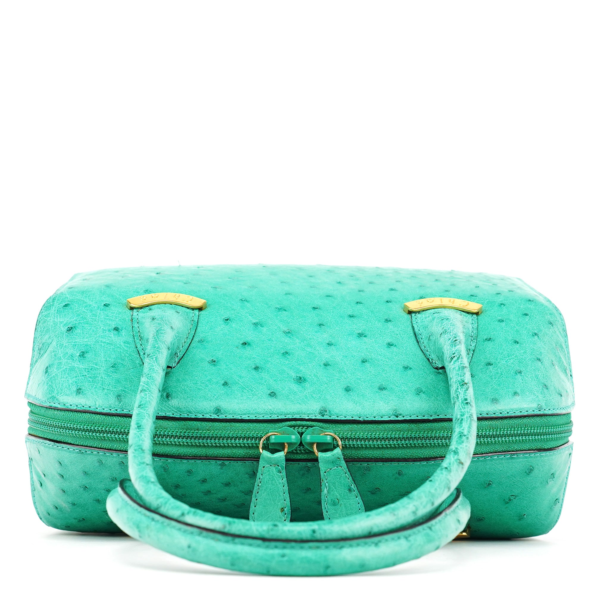 Turquoise Ostrich Leather Bowling Bag