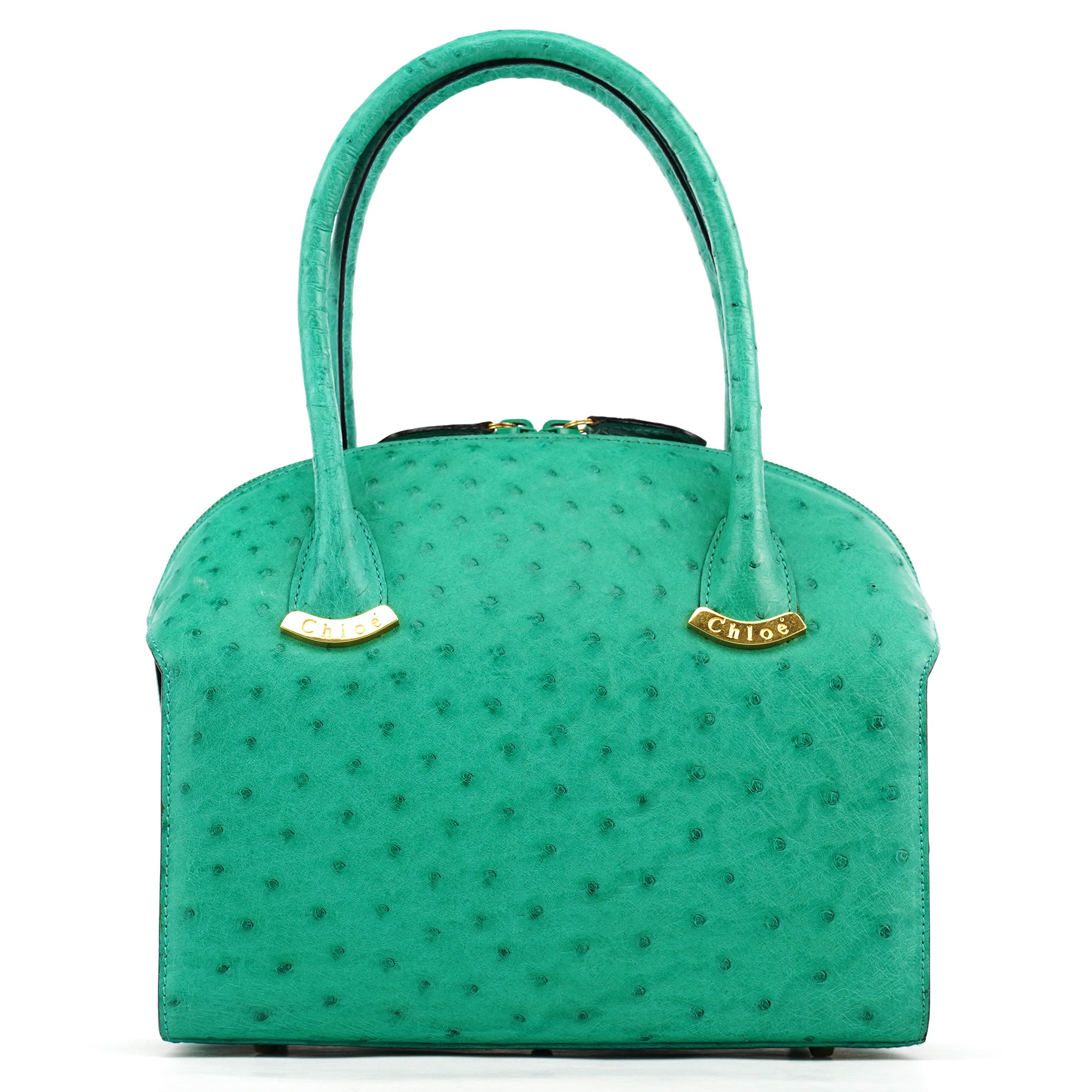 Turquoise Ostrich Leather Bowling Bag