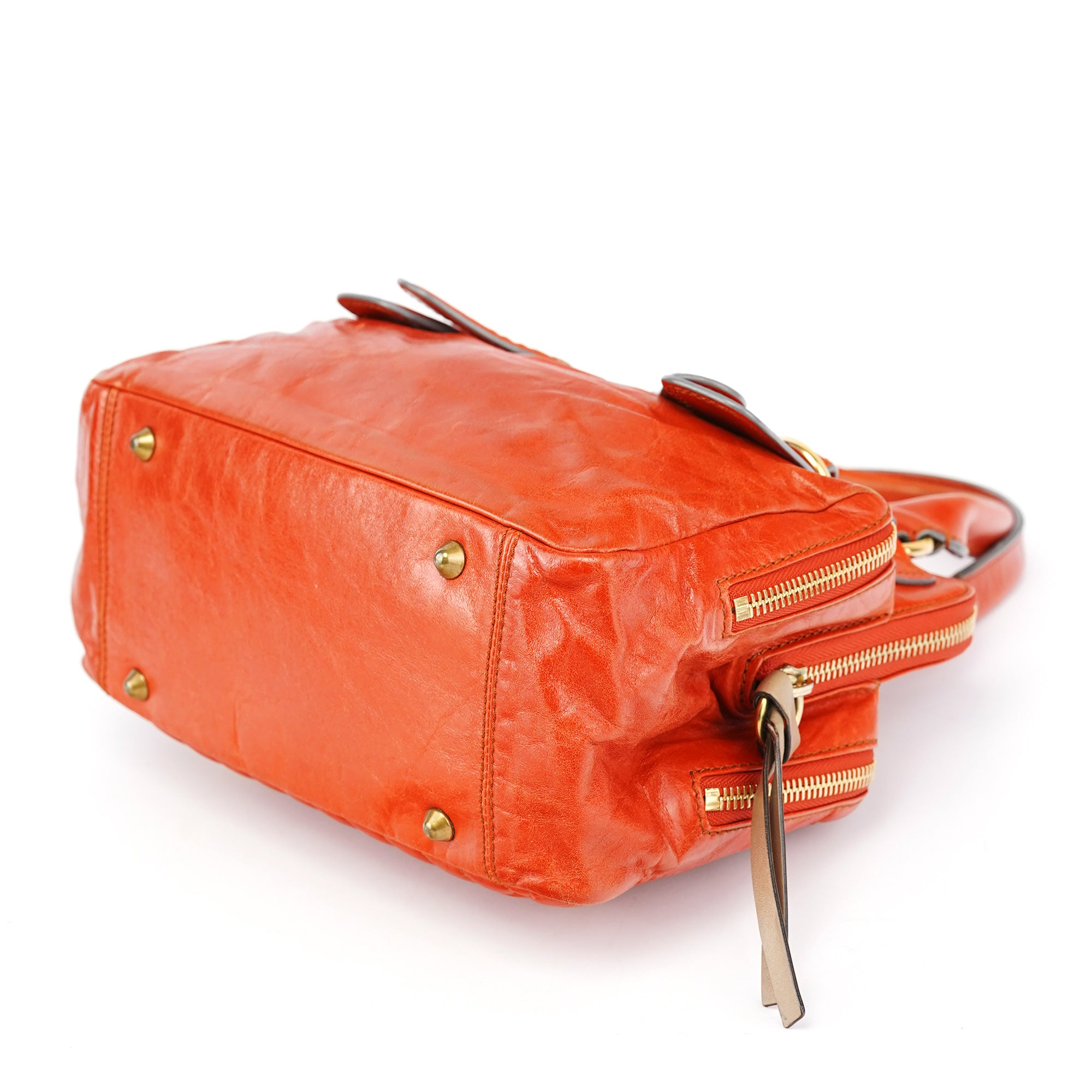 Vibrant Orange Leather Bay Tote Bag