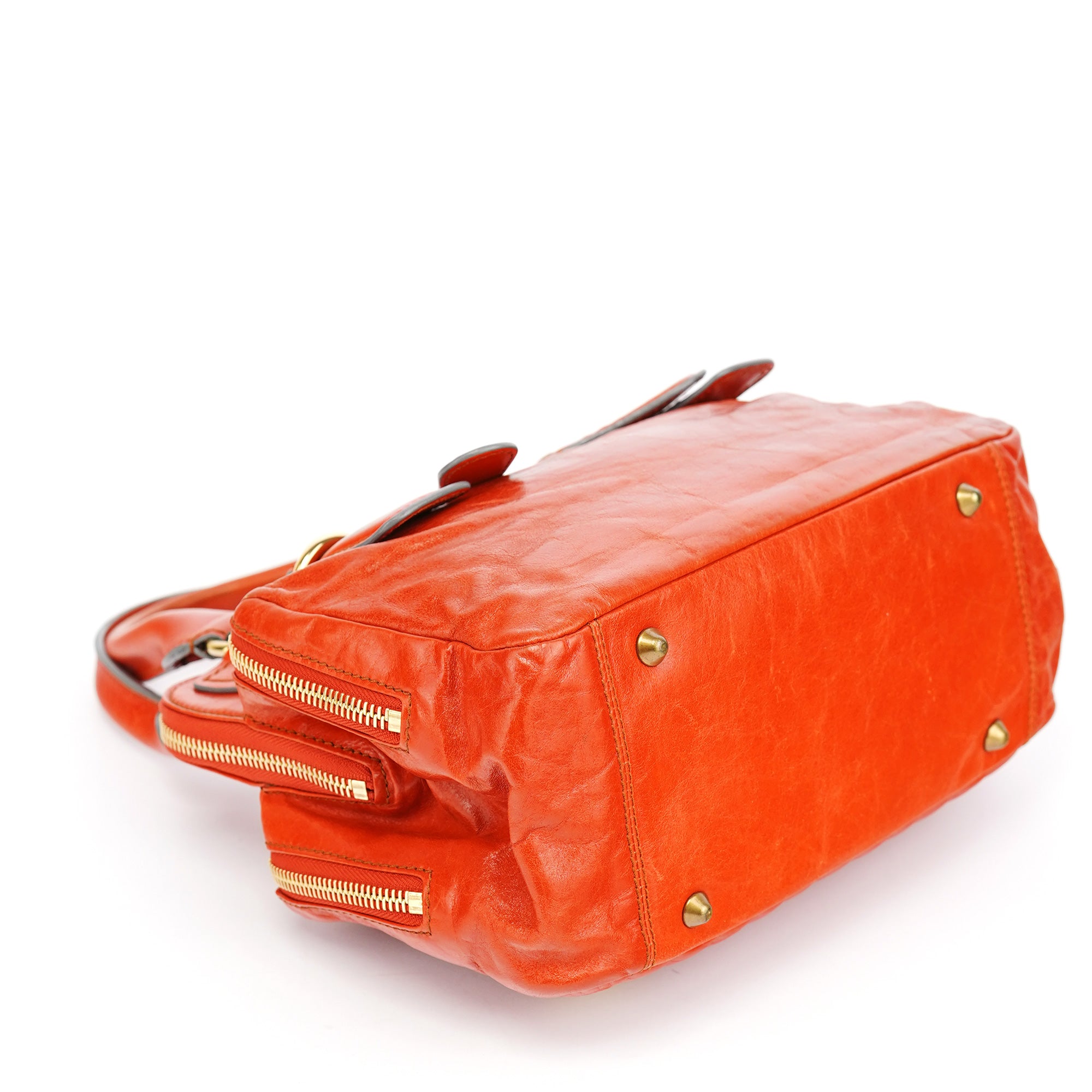 Vibrant Orange Leather Bay Tote Bag