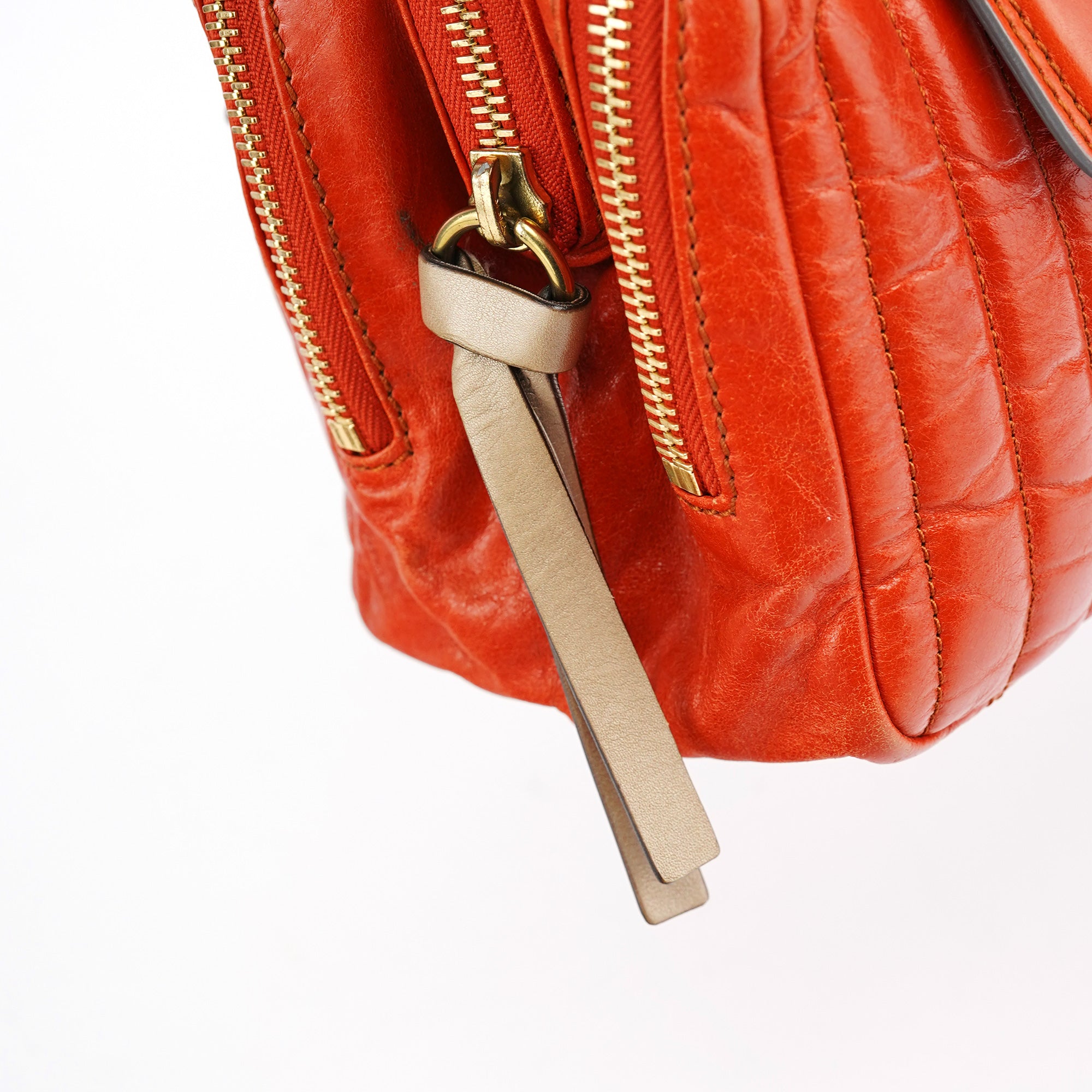 Vibrant Orange Leather Bay Tote Bag