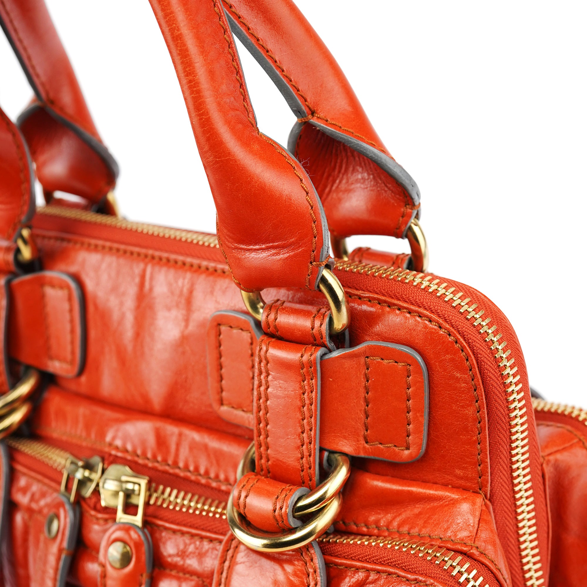 Vibrant Orange Leather Bay Tote Bag