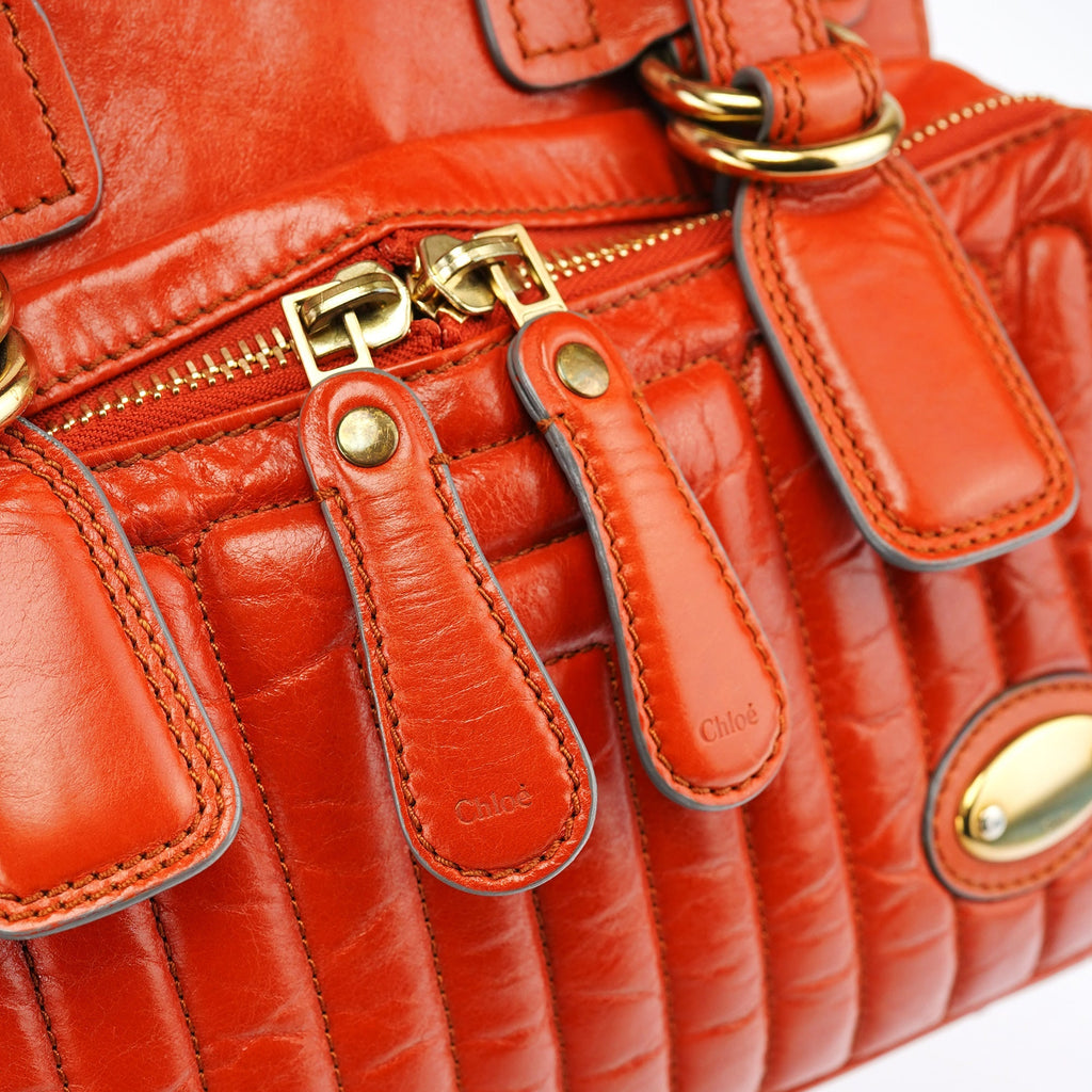 Vibrant Orange Leather Bay Tote Bag