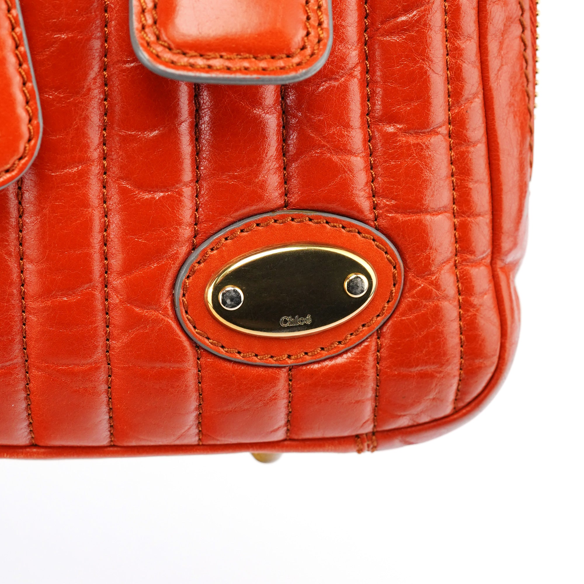 Vibrant Orange Leather Bay Tote Bag