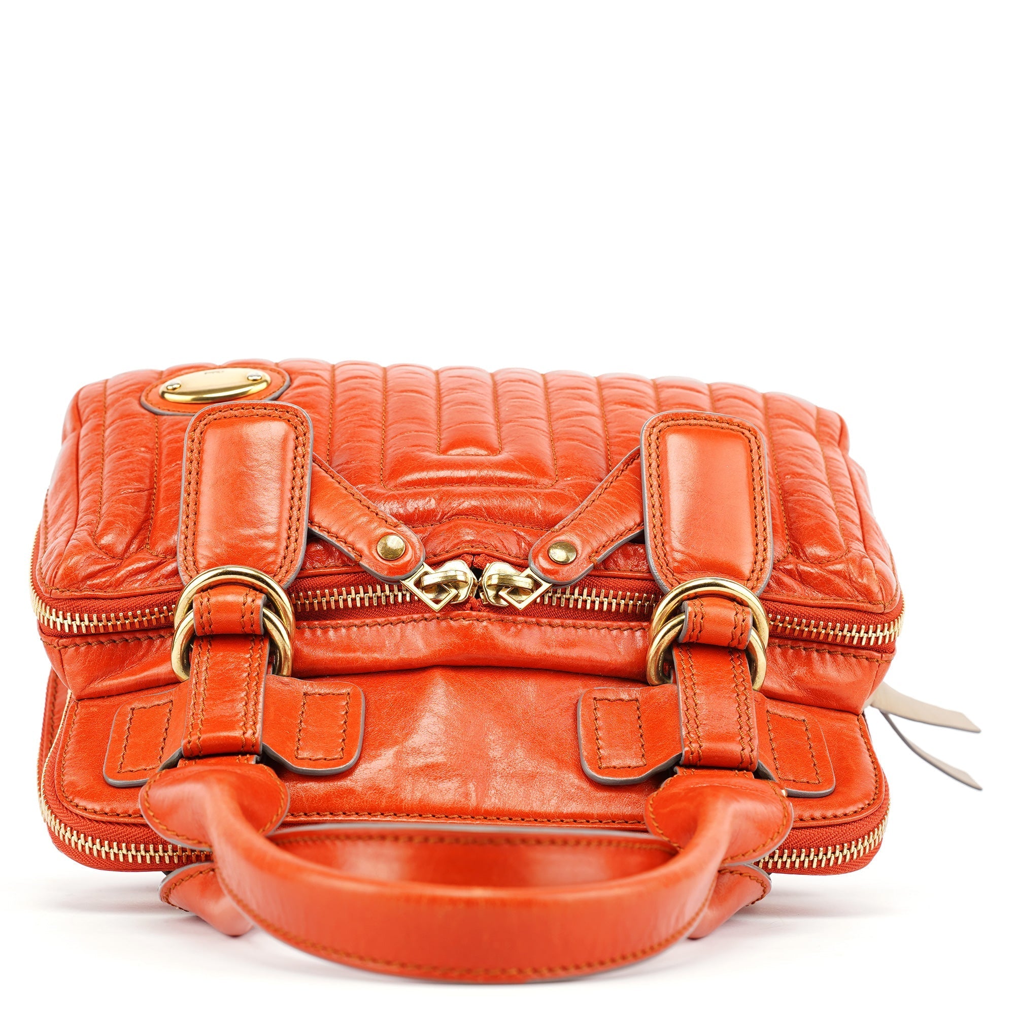 Vibrant Orange Leather Bay Tote Bag