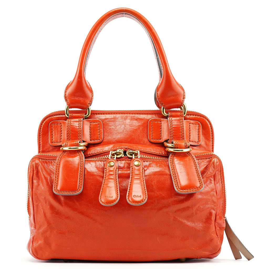 Vibrant Orange Leather Bay Tote Bag