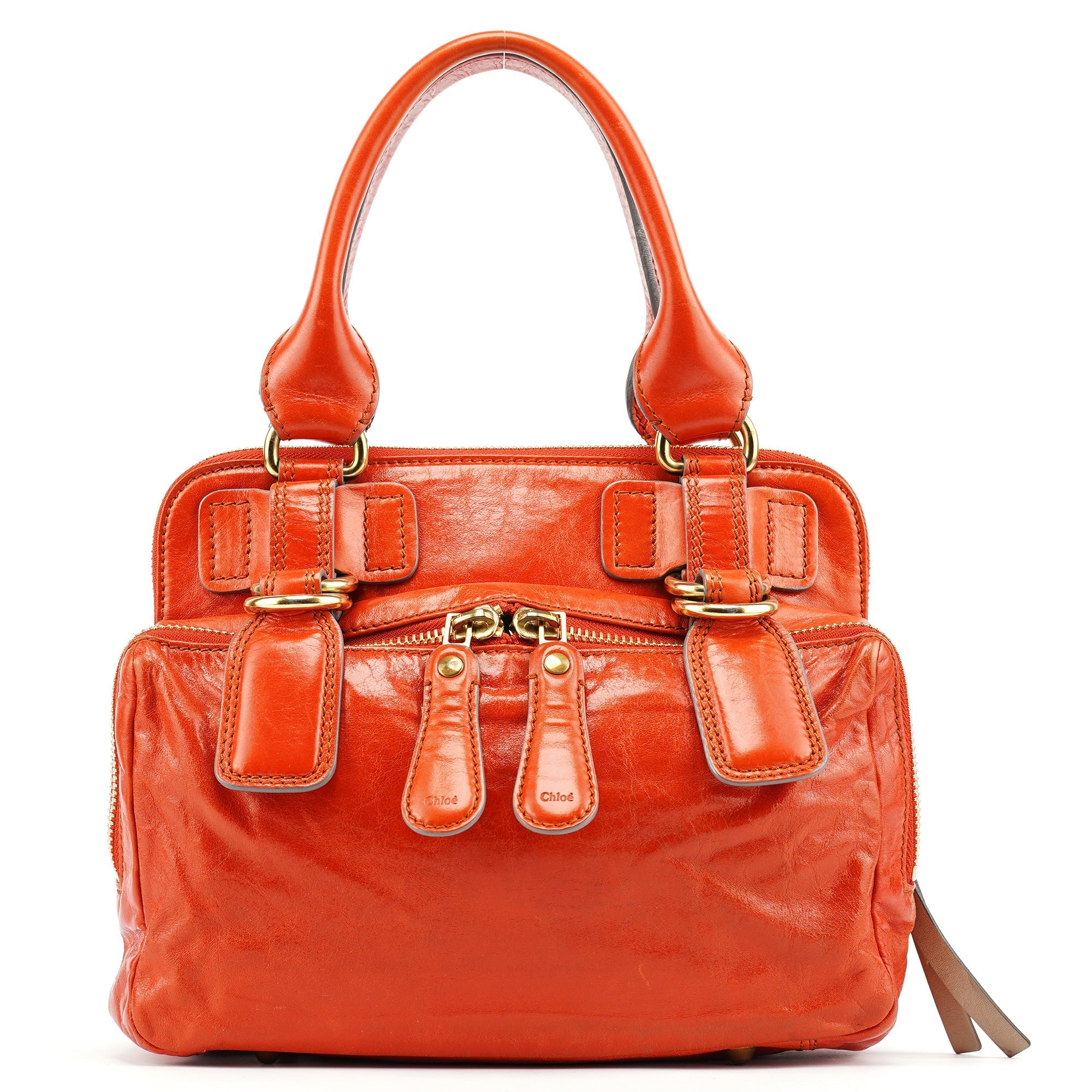 Vibrant Orange Leather Bay Tote Bag