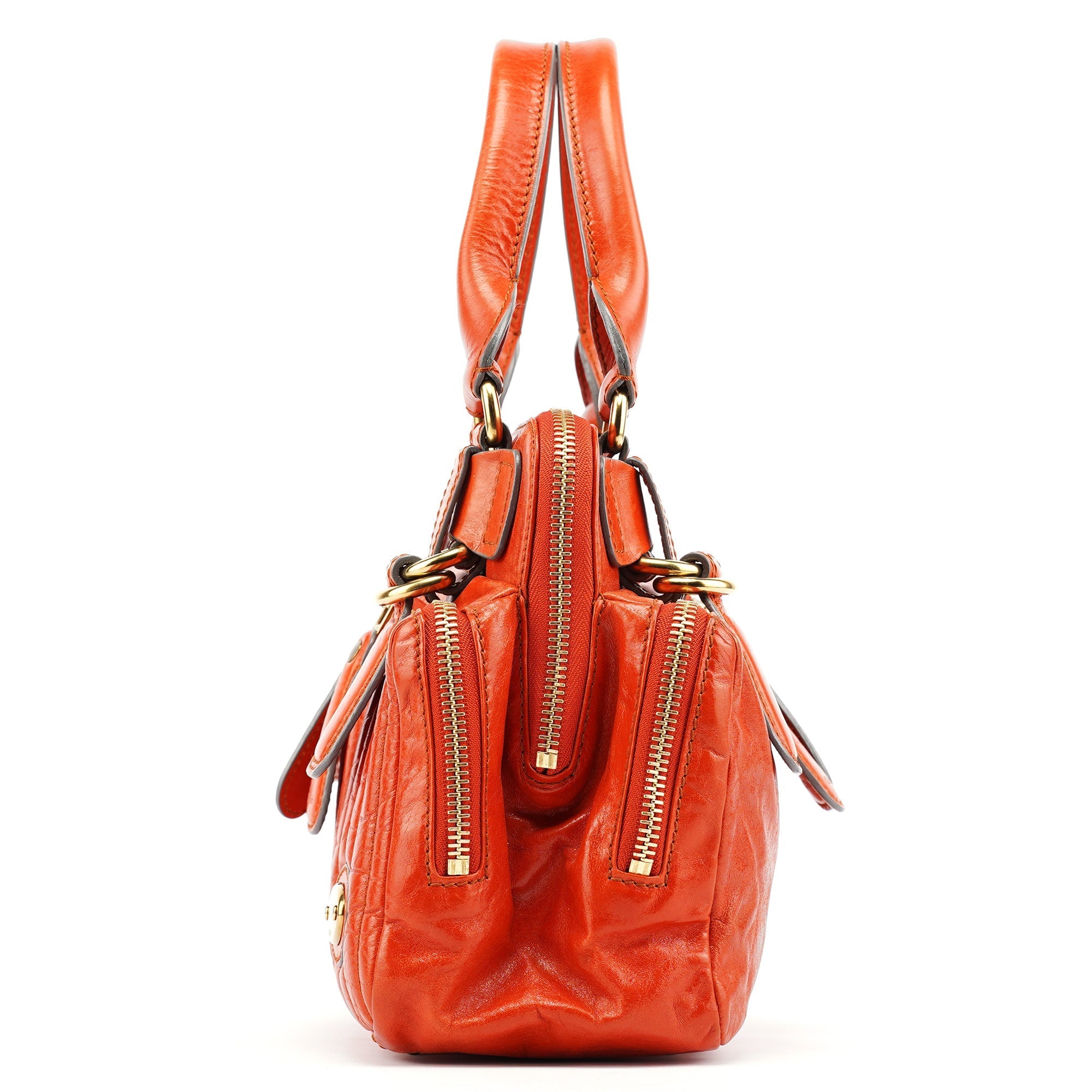 Vibrant Orange Leather Bay Tote Bag