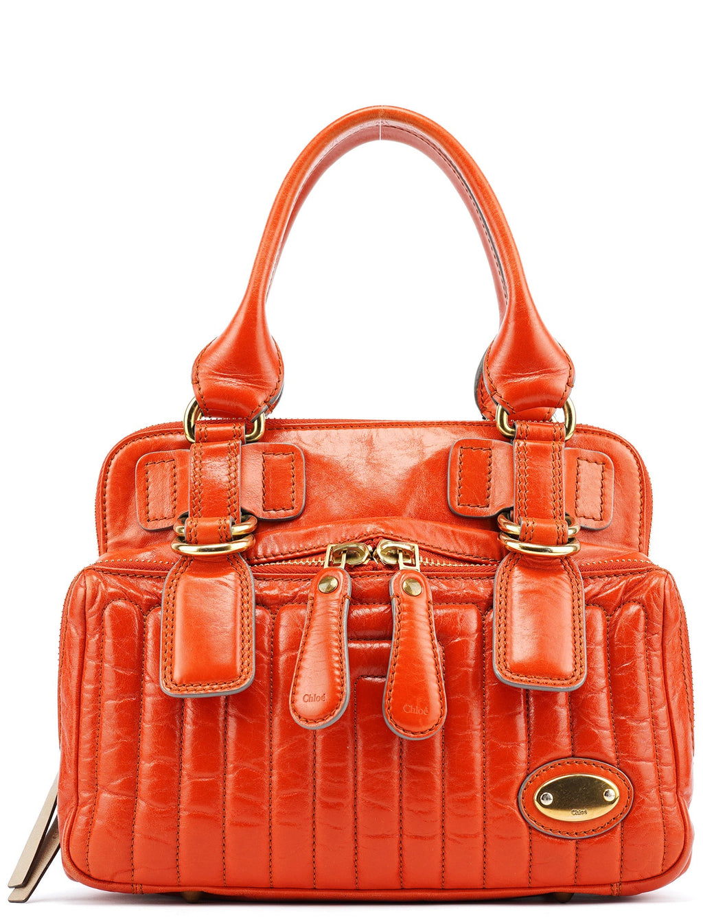 Vibrant Orange Leather Bay Tote Bag