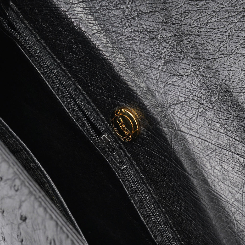 Vintage Black Ostrich Leather Handbag