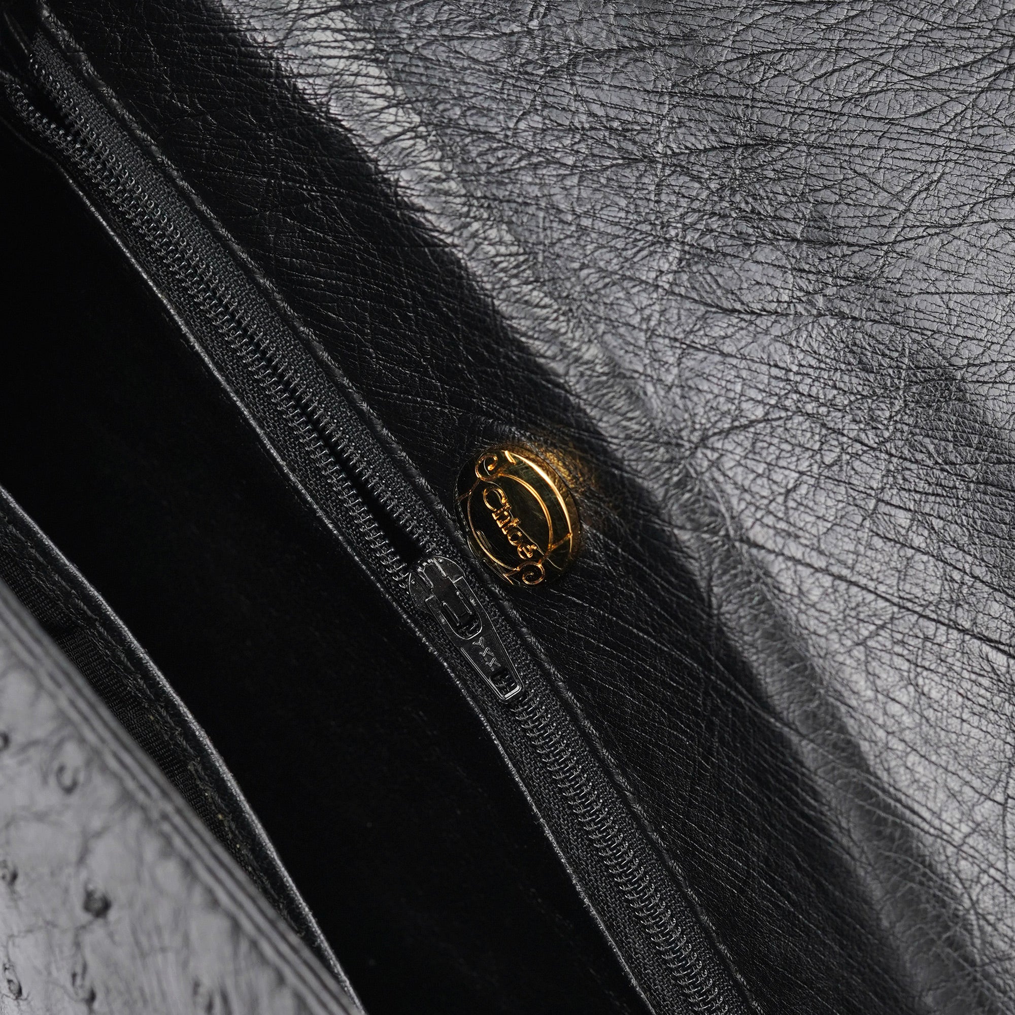 Vintage Black Ostrich Leather Handbag