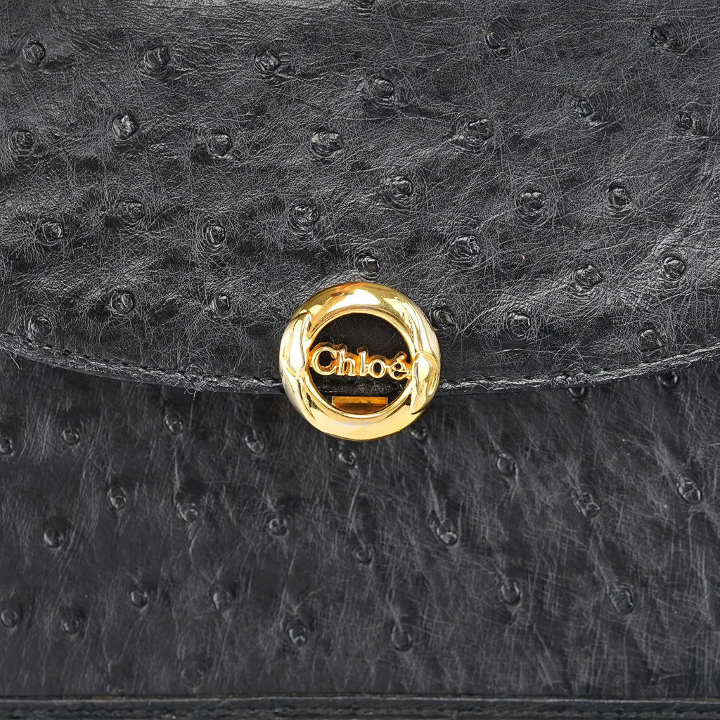 Vintage Black Ostrich Leather Handbag