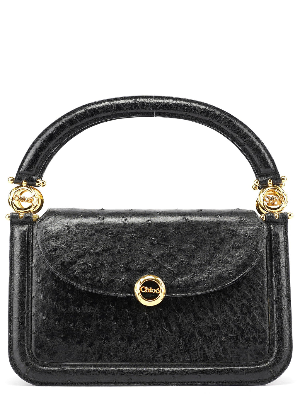 Vintage Black Ostrich Leather Handbag