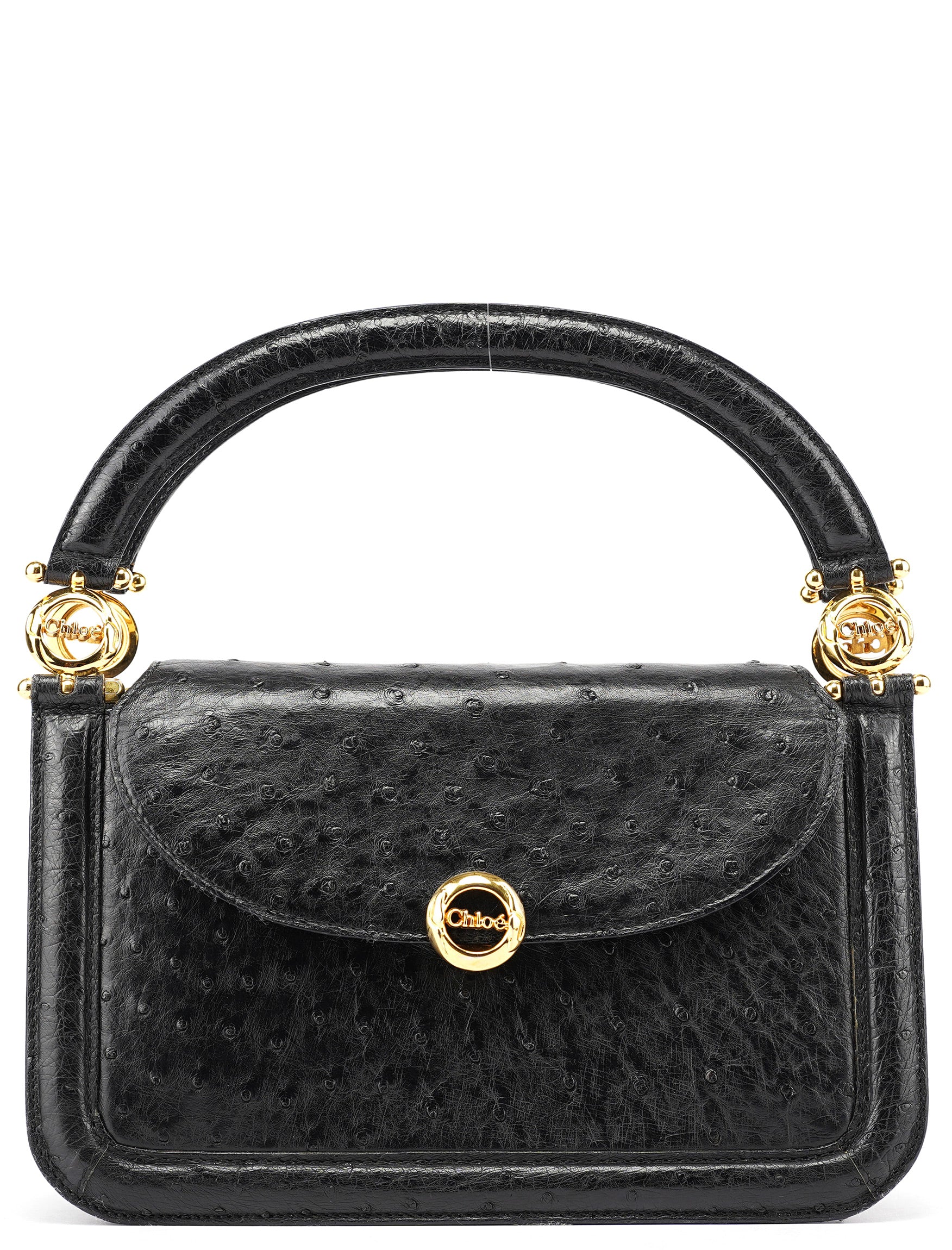 Vintage Black Ostrich Leather Handbag