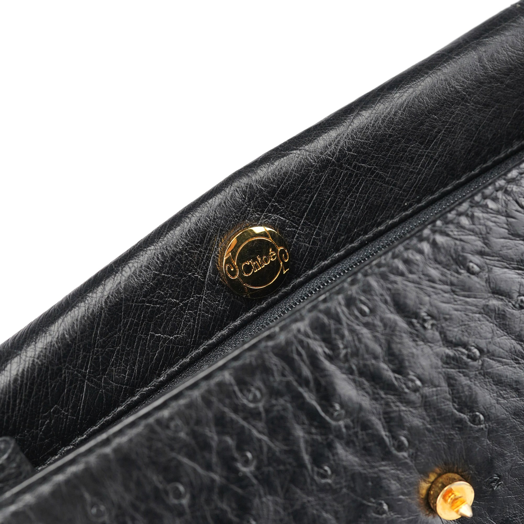 Vintage Black Ostrich Leather Handbag