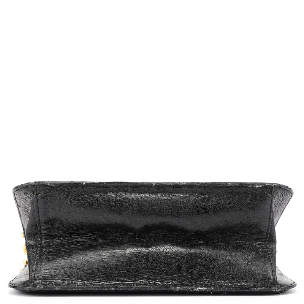 Vintage Black Ostrich Leather Handbag