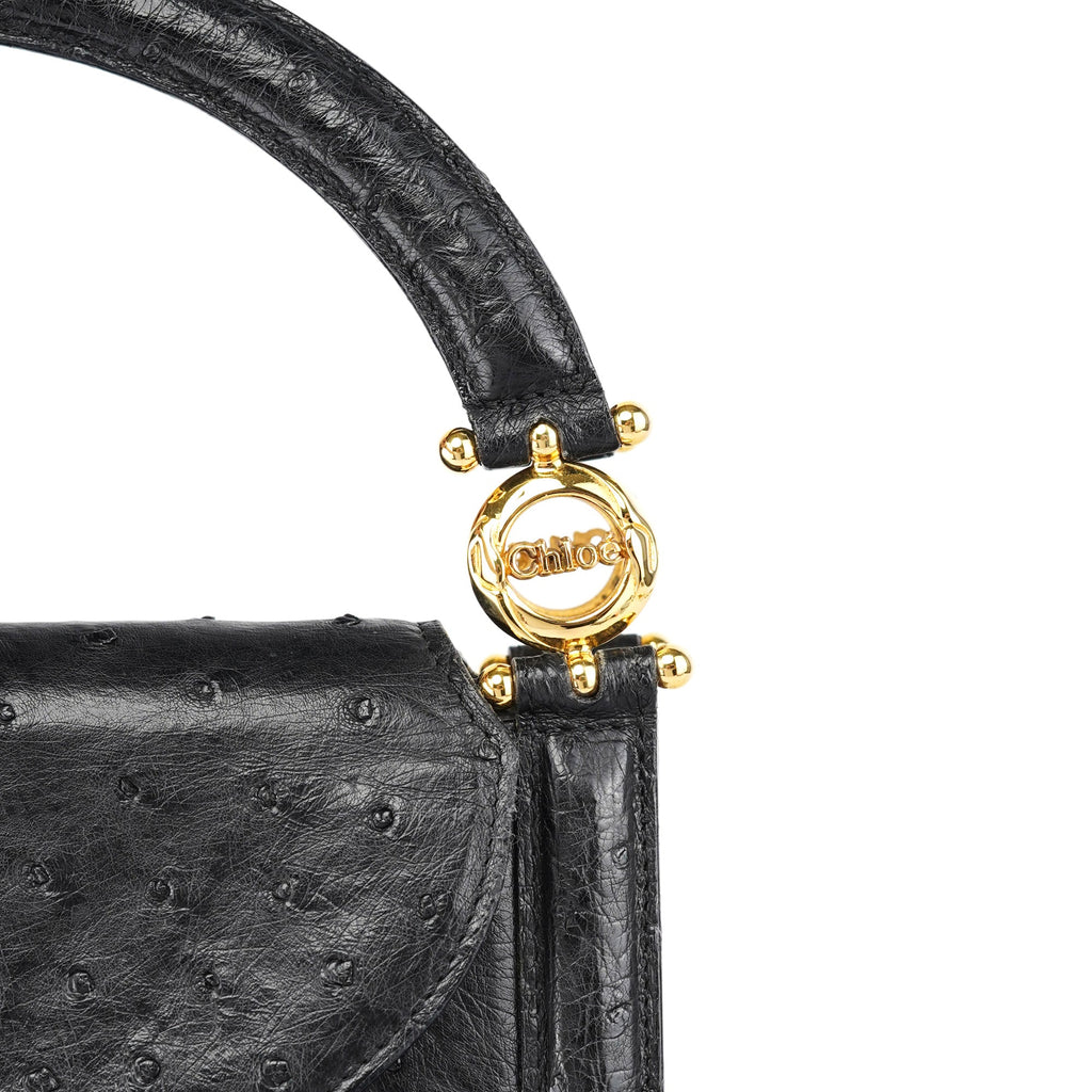 Vintage Black Ostrich Leather Handbag