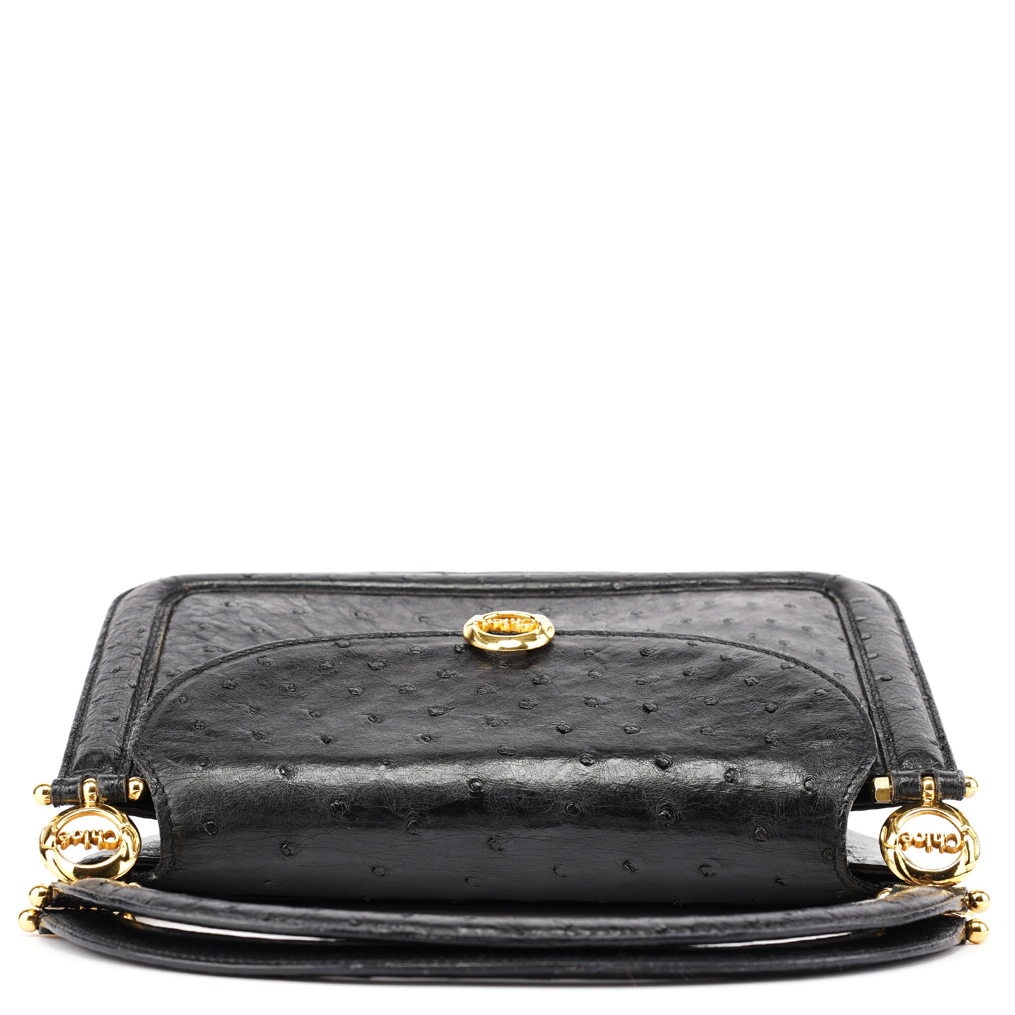 Vintage Black Ostrich Leather Handbag