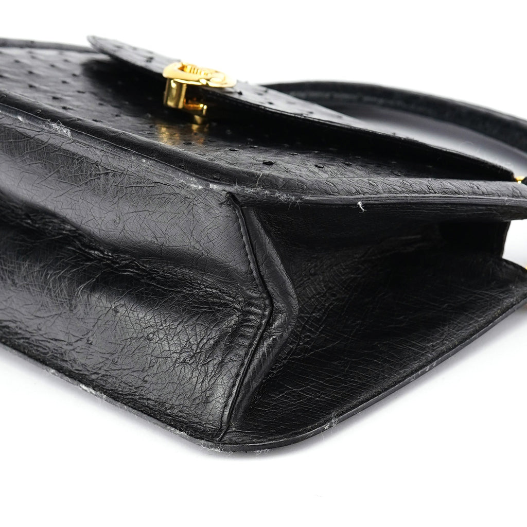 Vintage Black Ostrich Leather Handbag