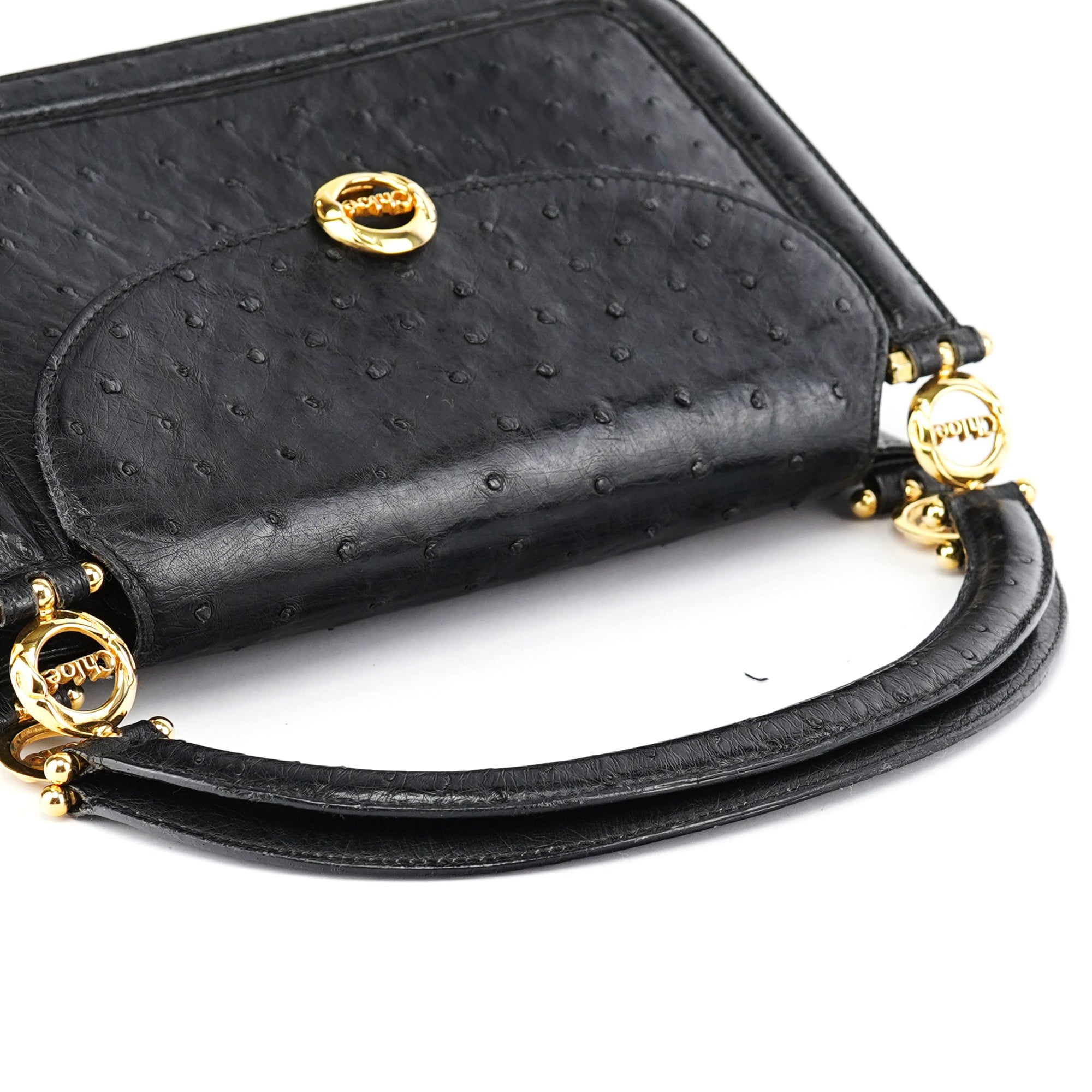 Vintage Black Ostrich Leather Handbag