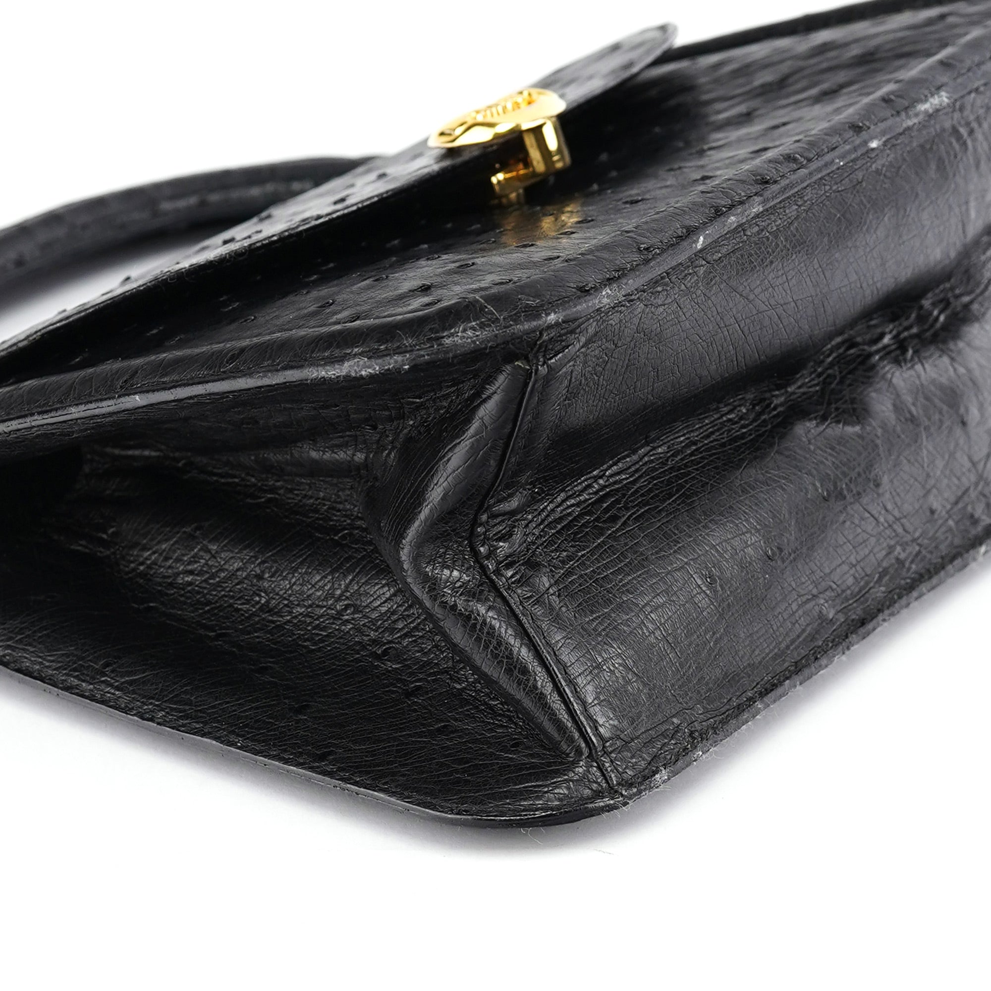Vintage Black Ostrich Leather Handbag