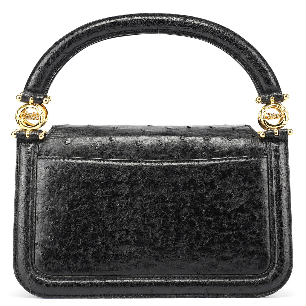 Vintage Black Ostrich Leather Handbag