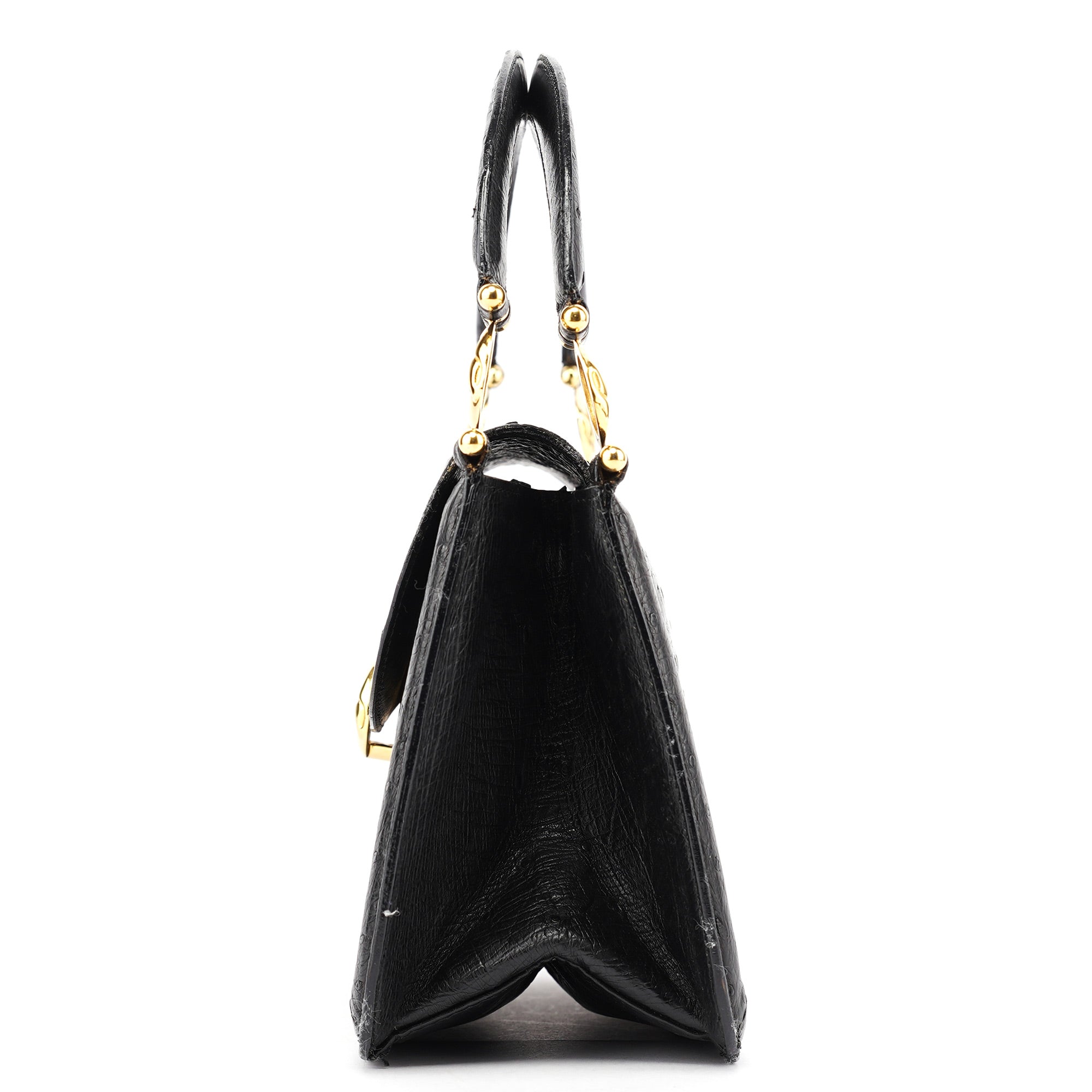 Vintage Black Ostrich Leather Handbag