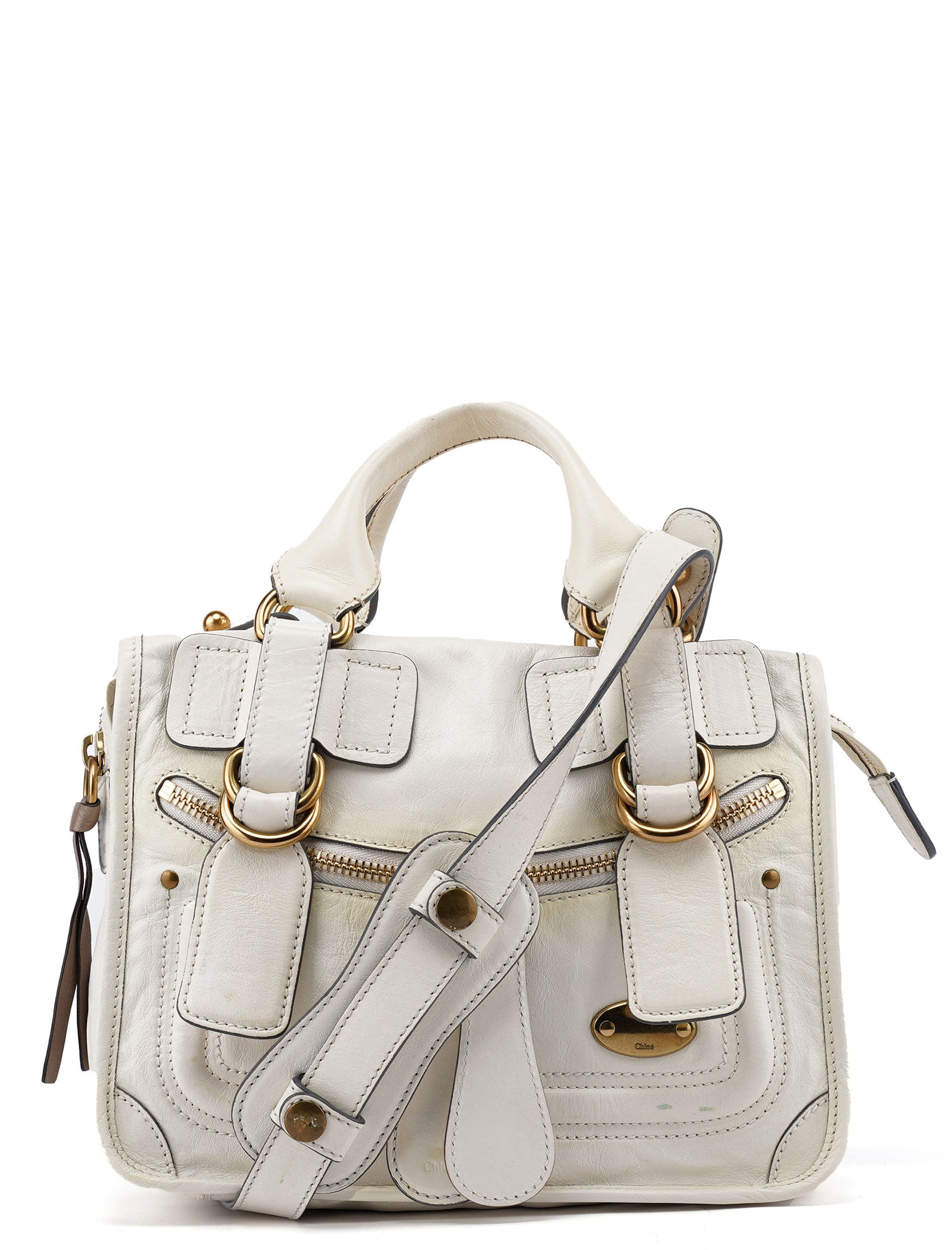 White Calfskin Bay 2-Way Tote Bag