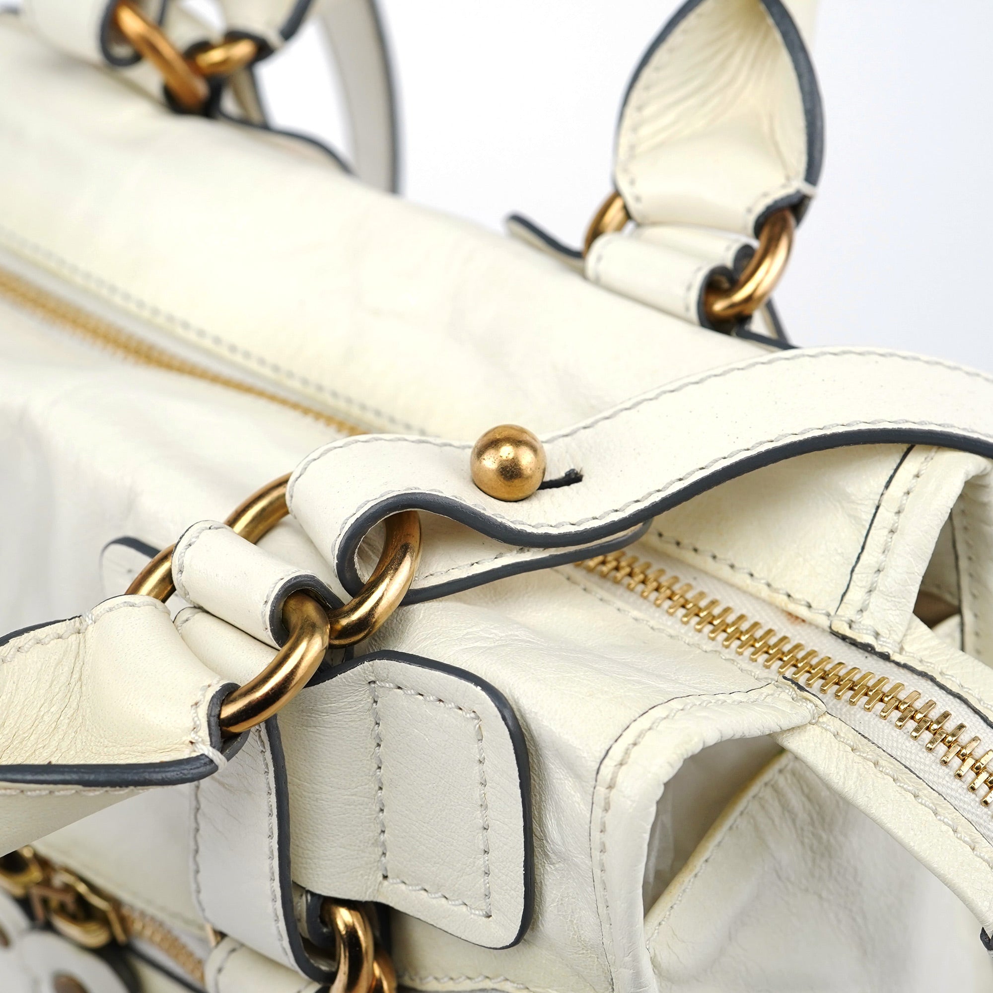 White Calfskin Bay 2-Way Tote Bag