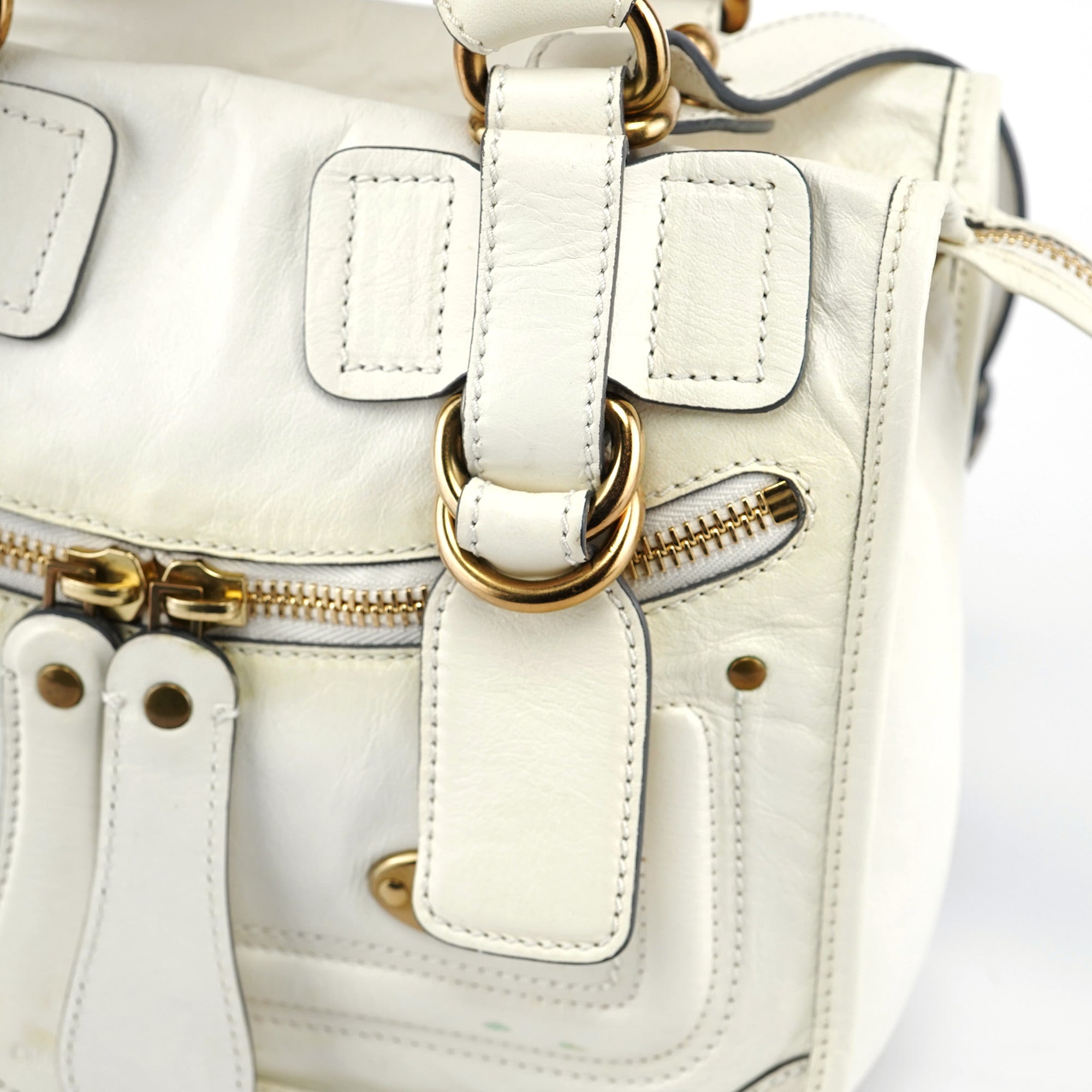 White Calfskin Bay 2-Way Tote Bag