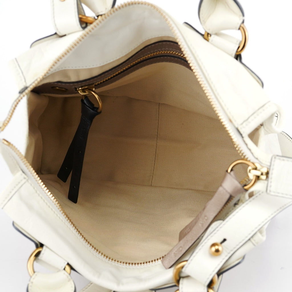 White Calfskin Bay 2-Way Tote Bag