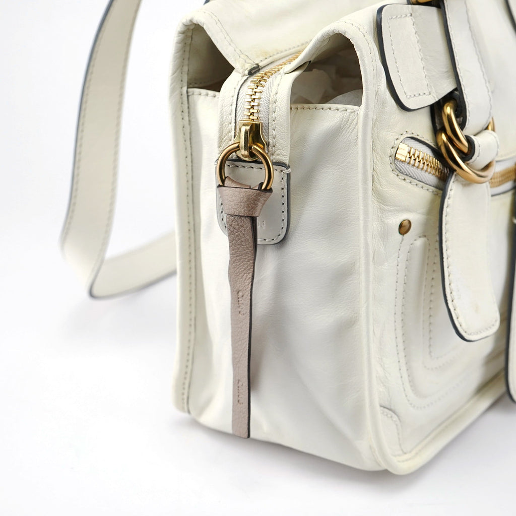 White Calfskin Bay 2-Way Tote Bag