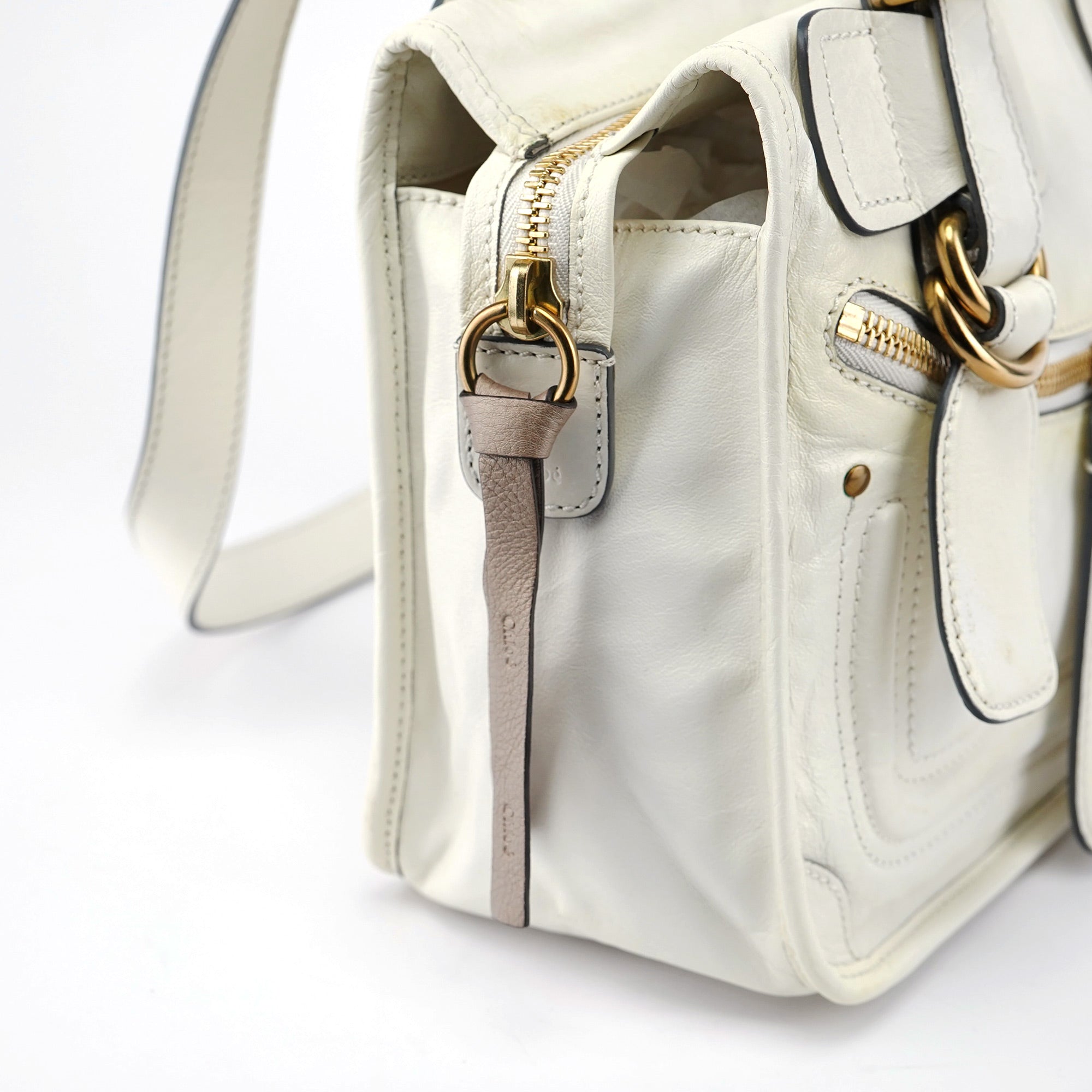 White Calfskin Bay 2-Way Tote Bag
