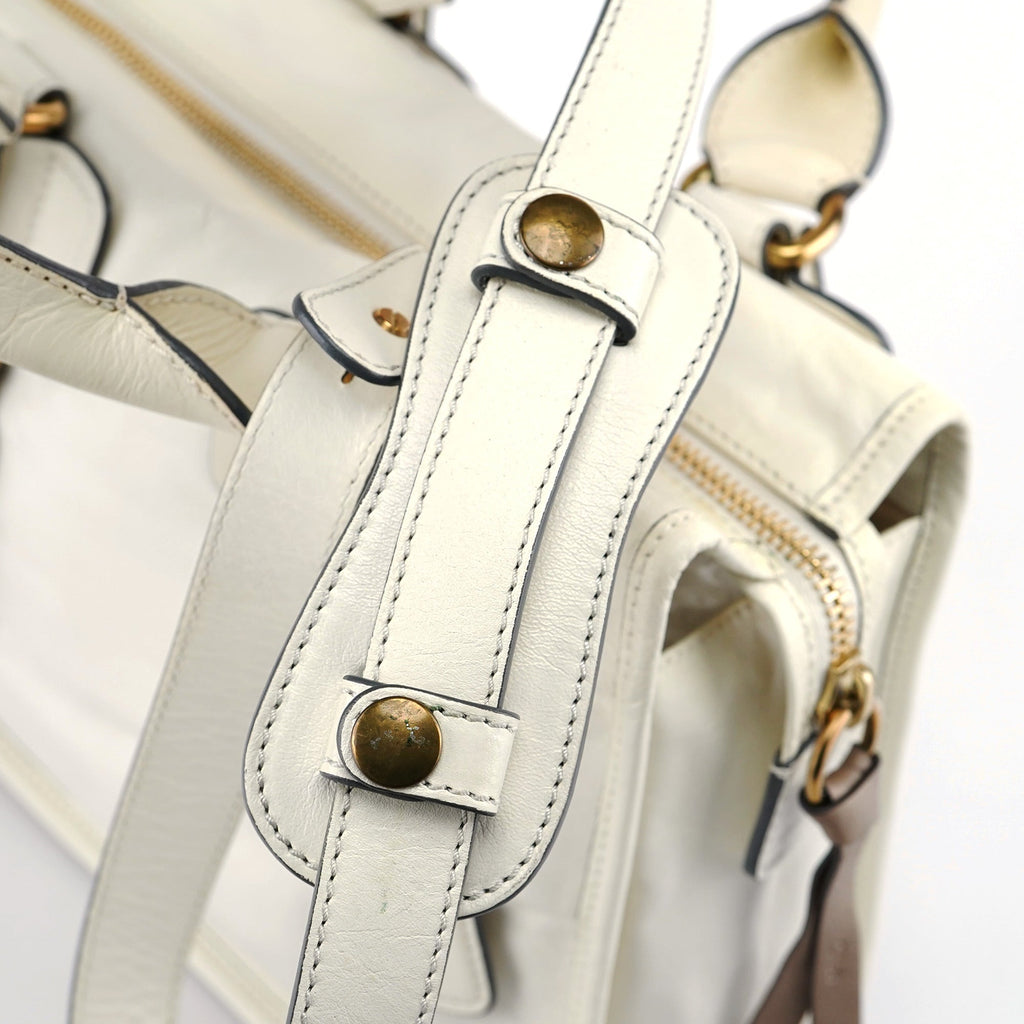 White Calfskin Bay 2-Way Tote Bag