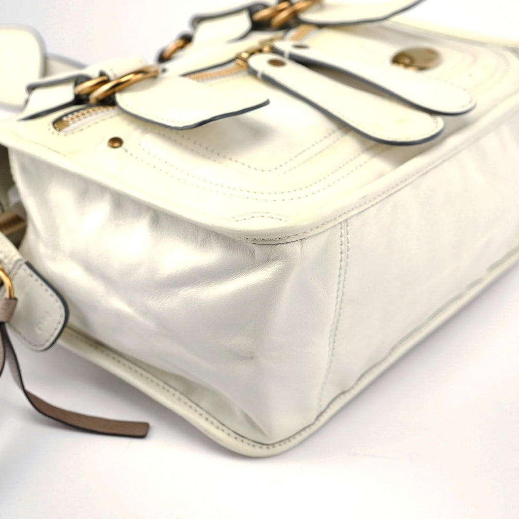 White Calfskin Bay 2-Way Tote Bag