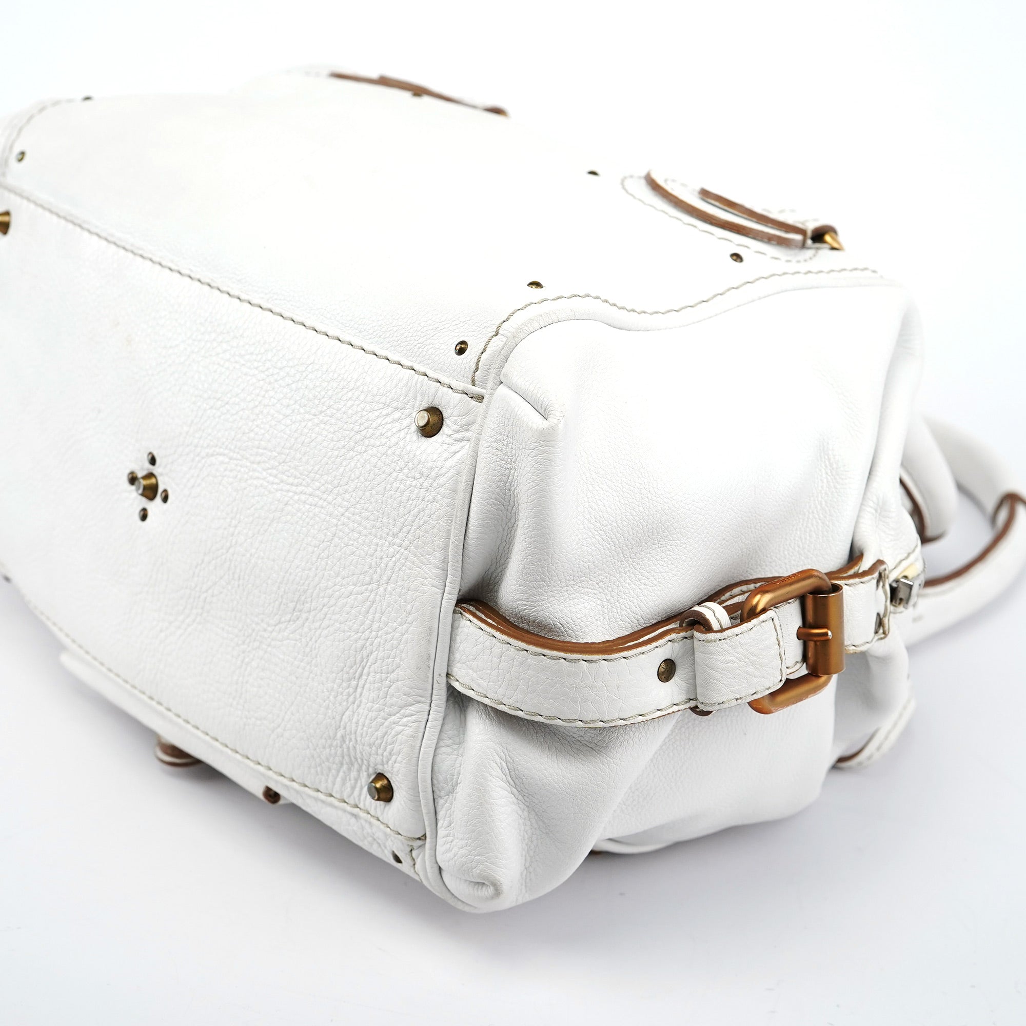 White Leather Paddington Pocket Shoulder Bag