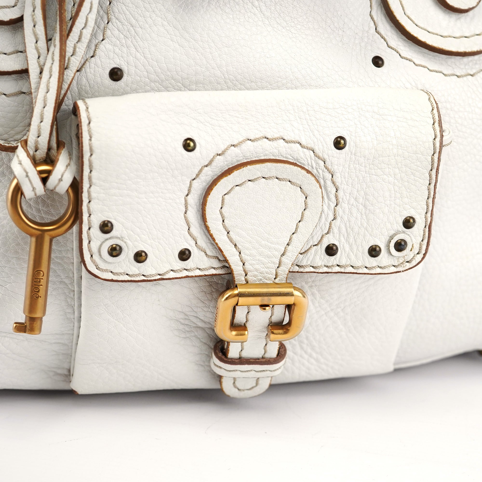 White Leather Paddington Pocket Shoulder Bag
