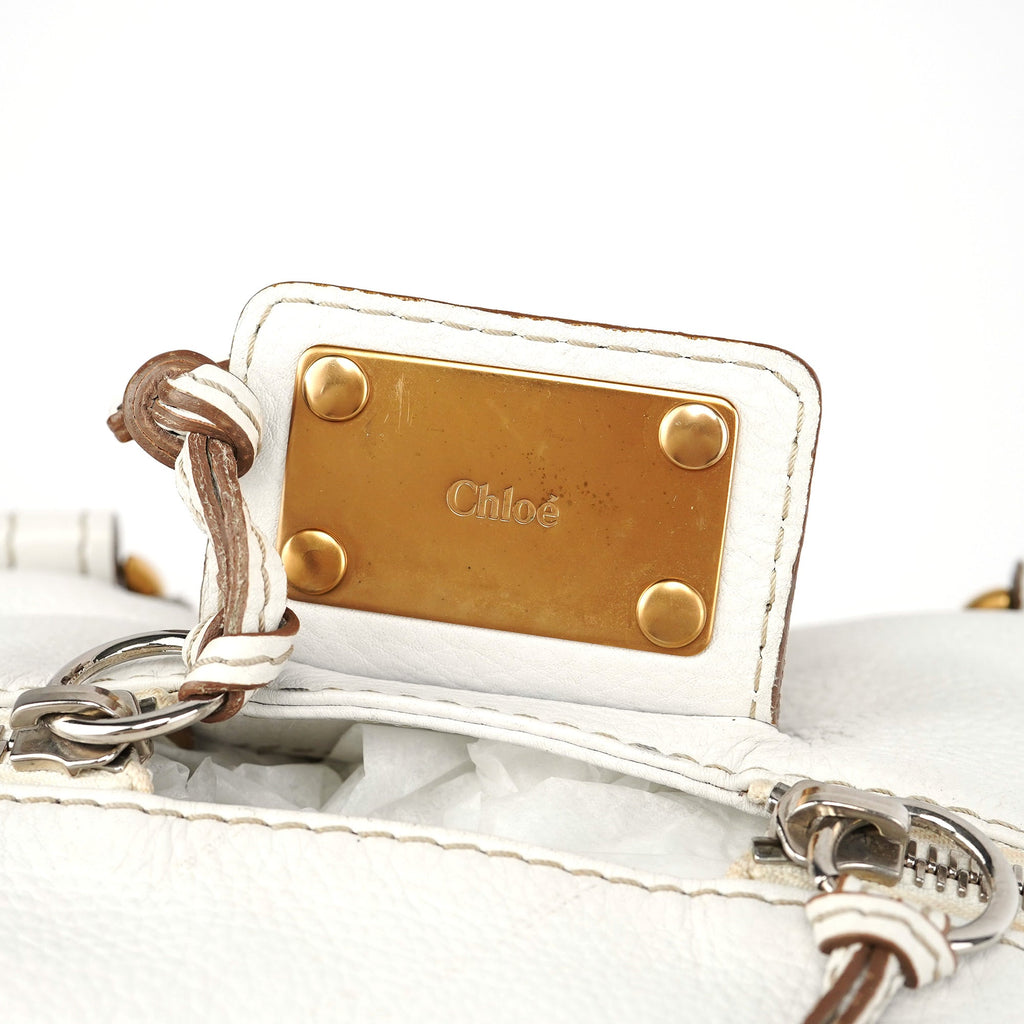 White Leather Paddington Pocket Shoulder Bag
