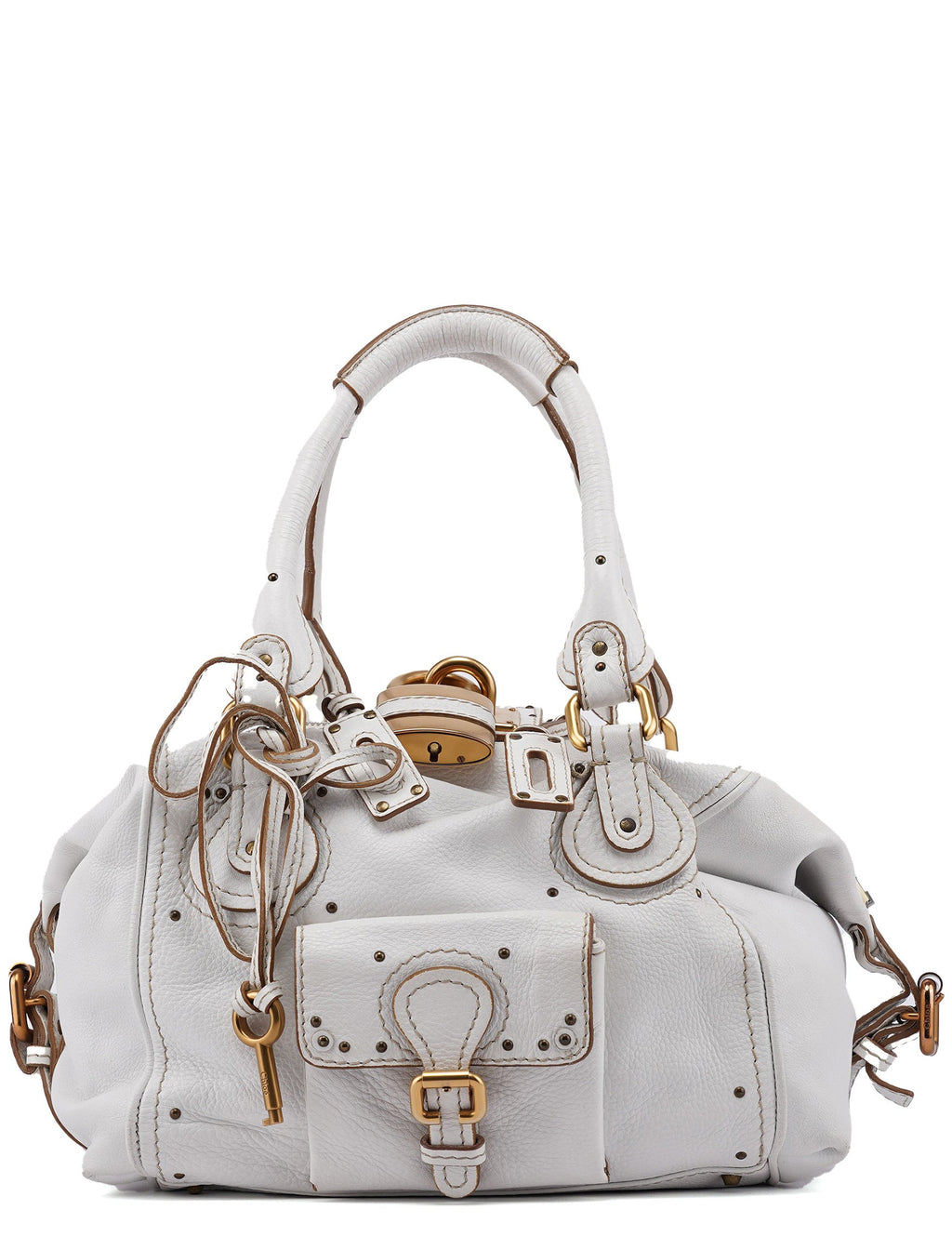 White Leather Paddington Pocket Shoulder Bag