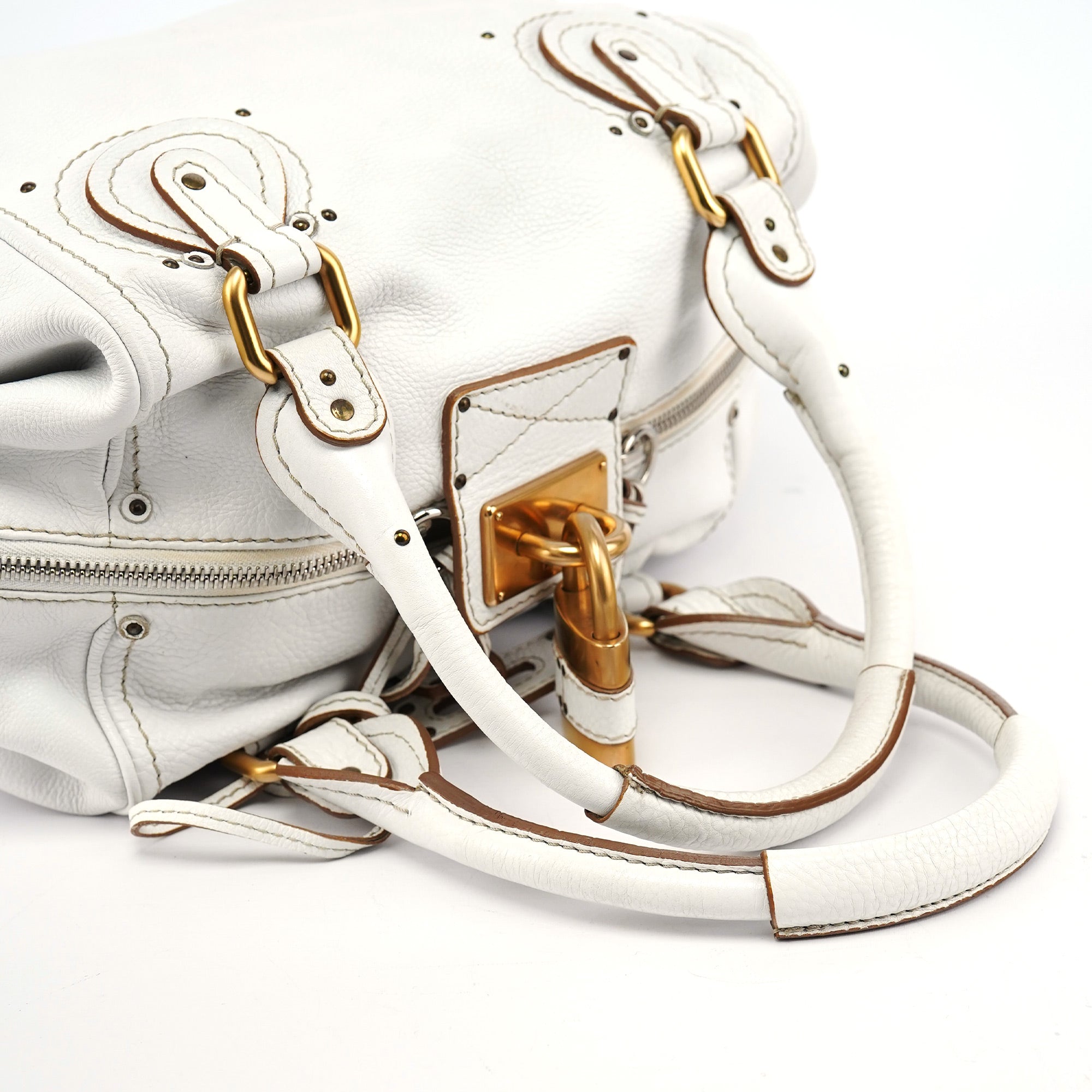 White Leather Paddington Pocket Shoulder Bag