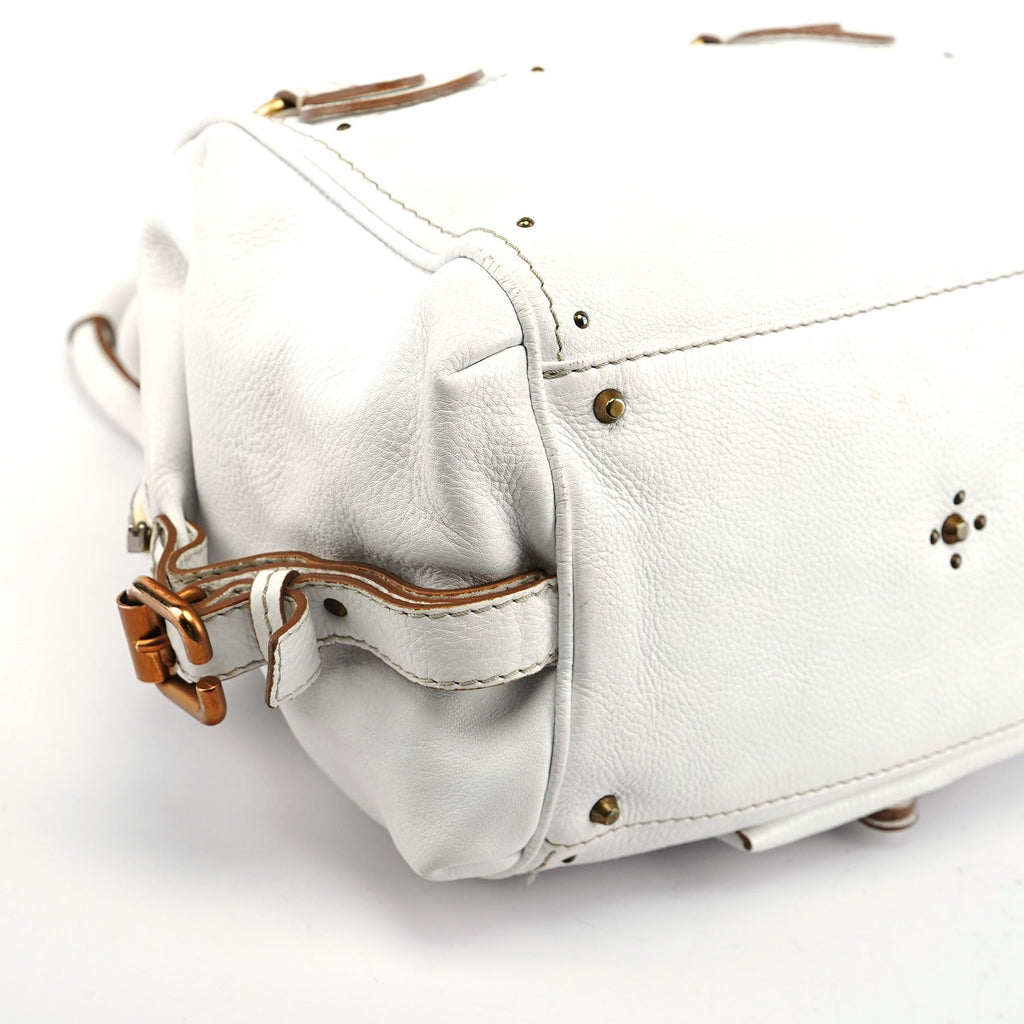 White Leather Paddington Pocket Shoulder Bag