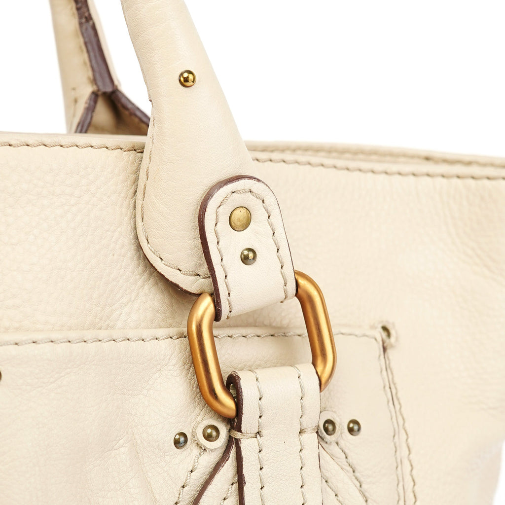 White Leather Paddington Tote Bag