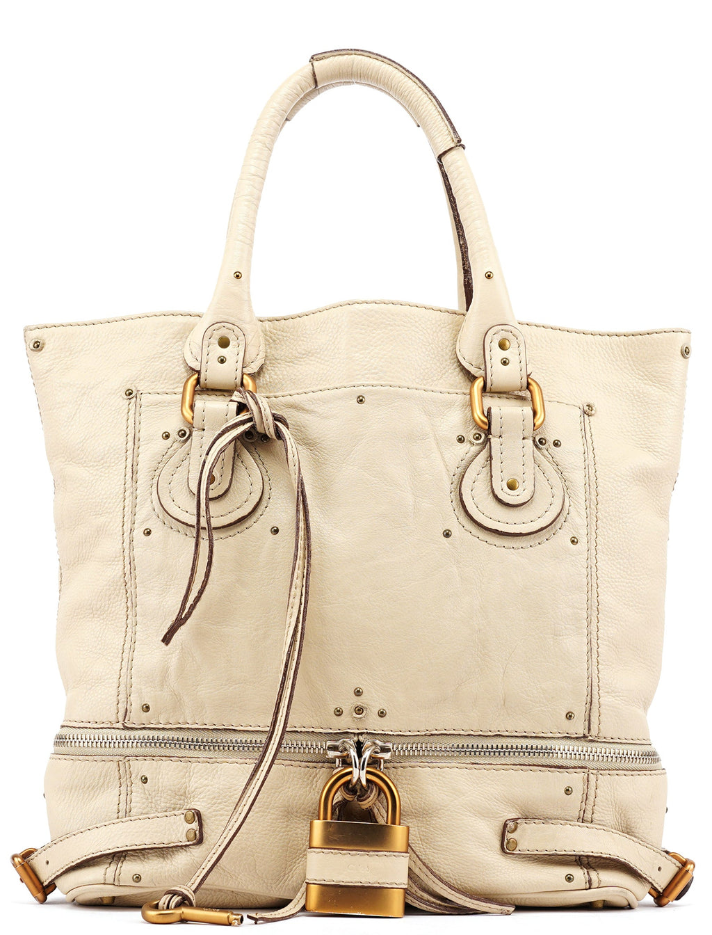 White Leather Paddington Tote Bag