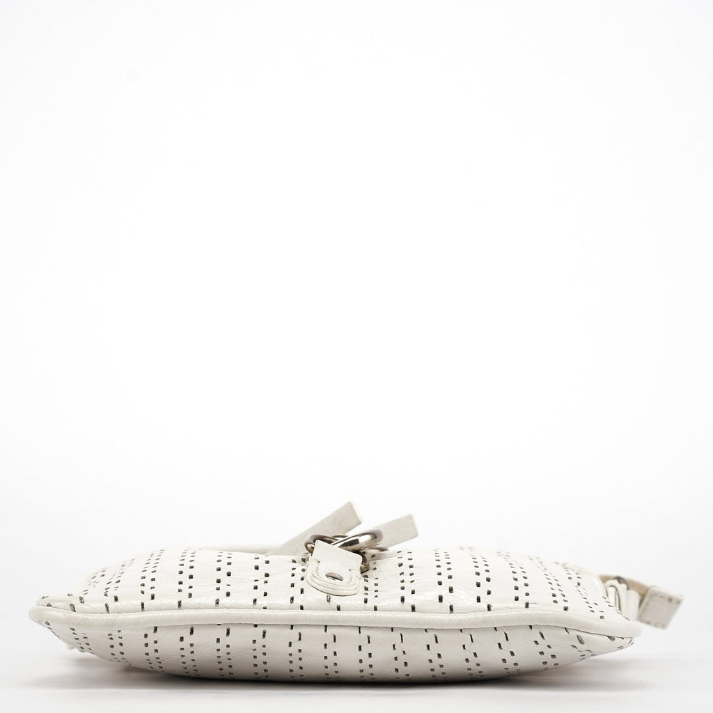 White Perforated Leather Kerala Shoulder Bag